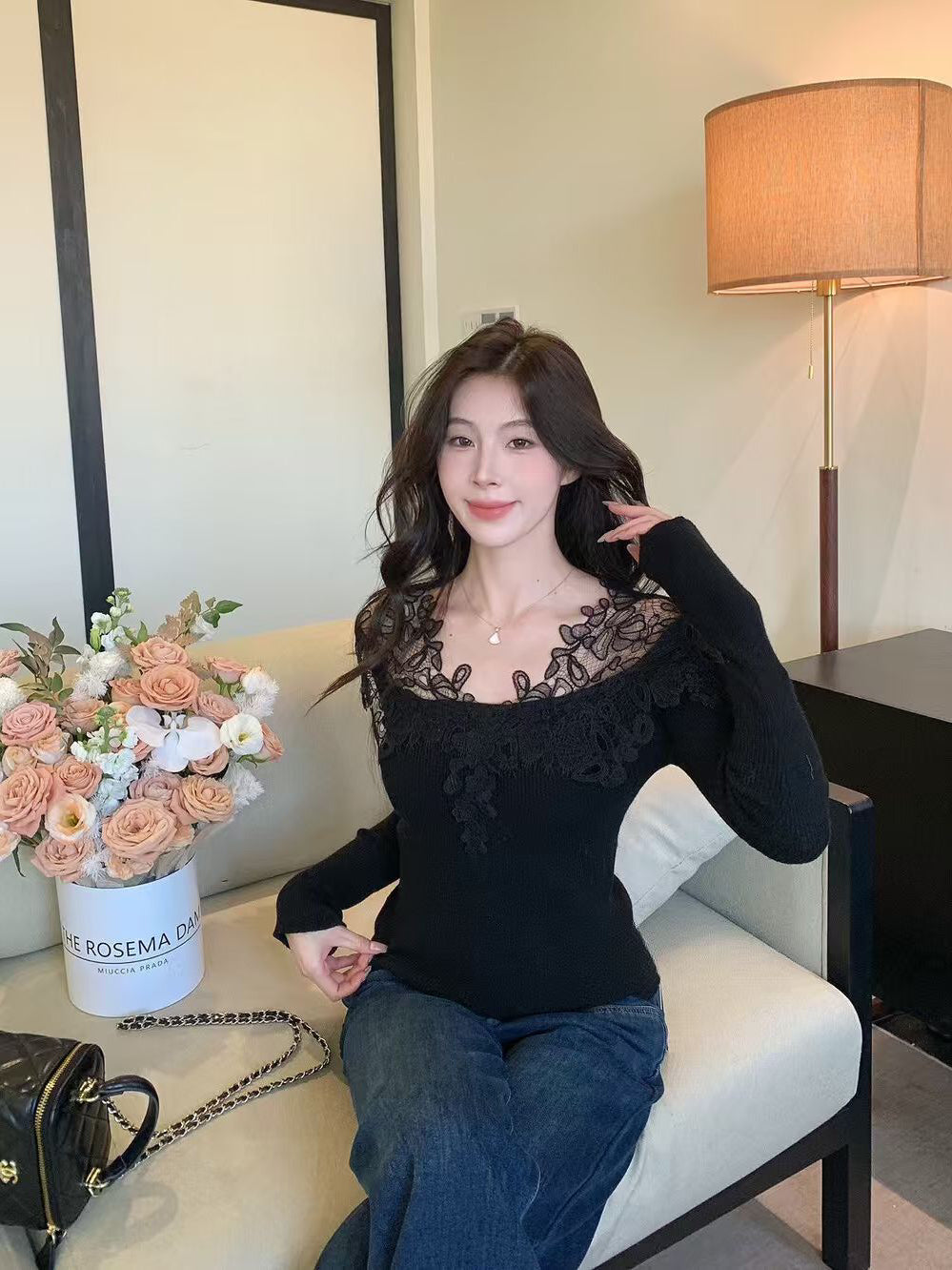 SCENARIO Lace Grace Knit Top-Two Colors