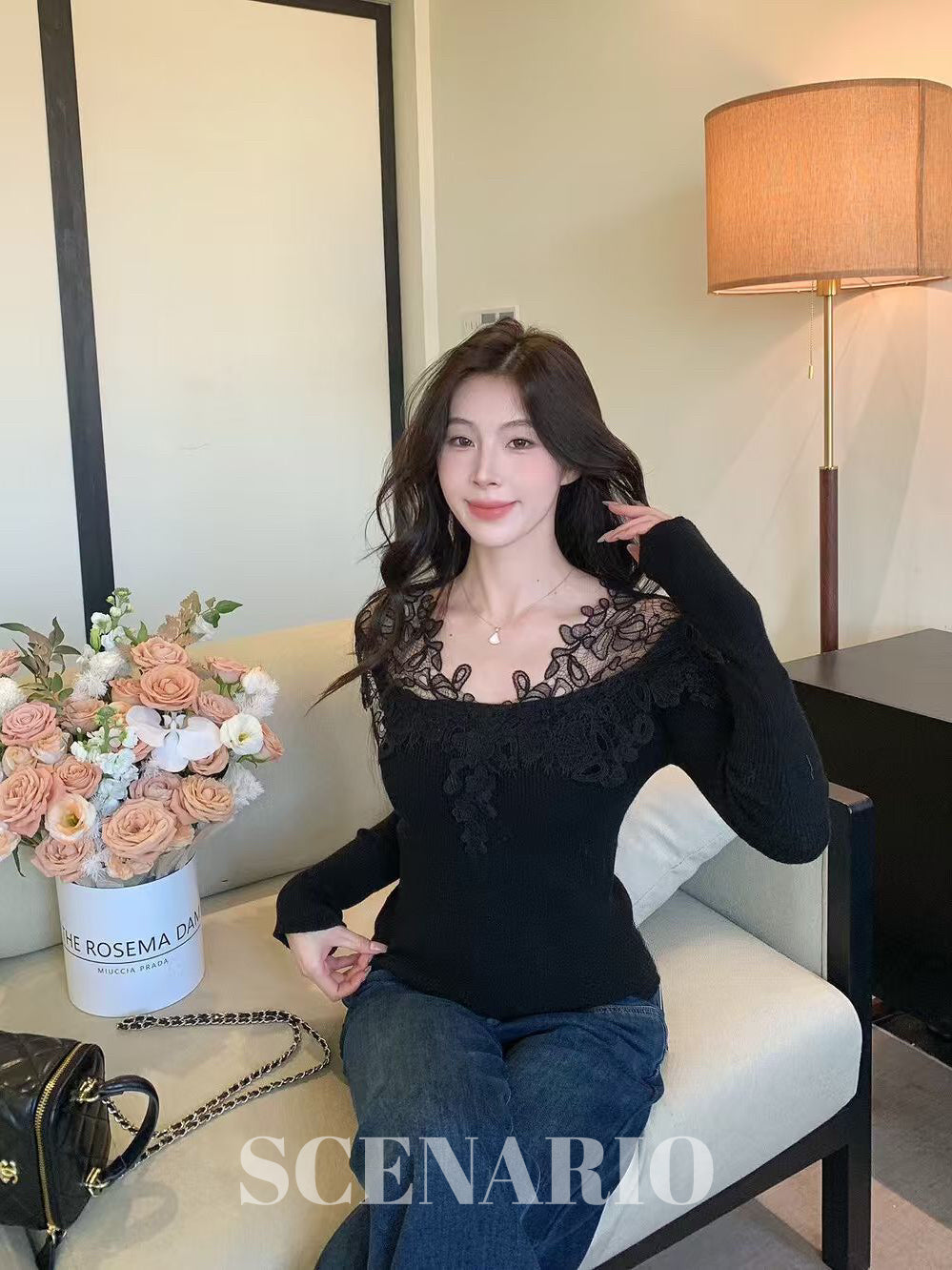SCENARIO Lace Grace Knit Top-2 Colors