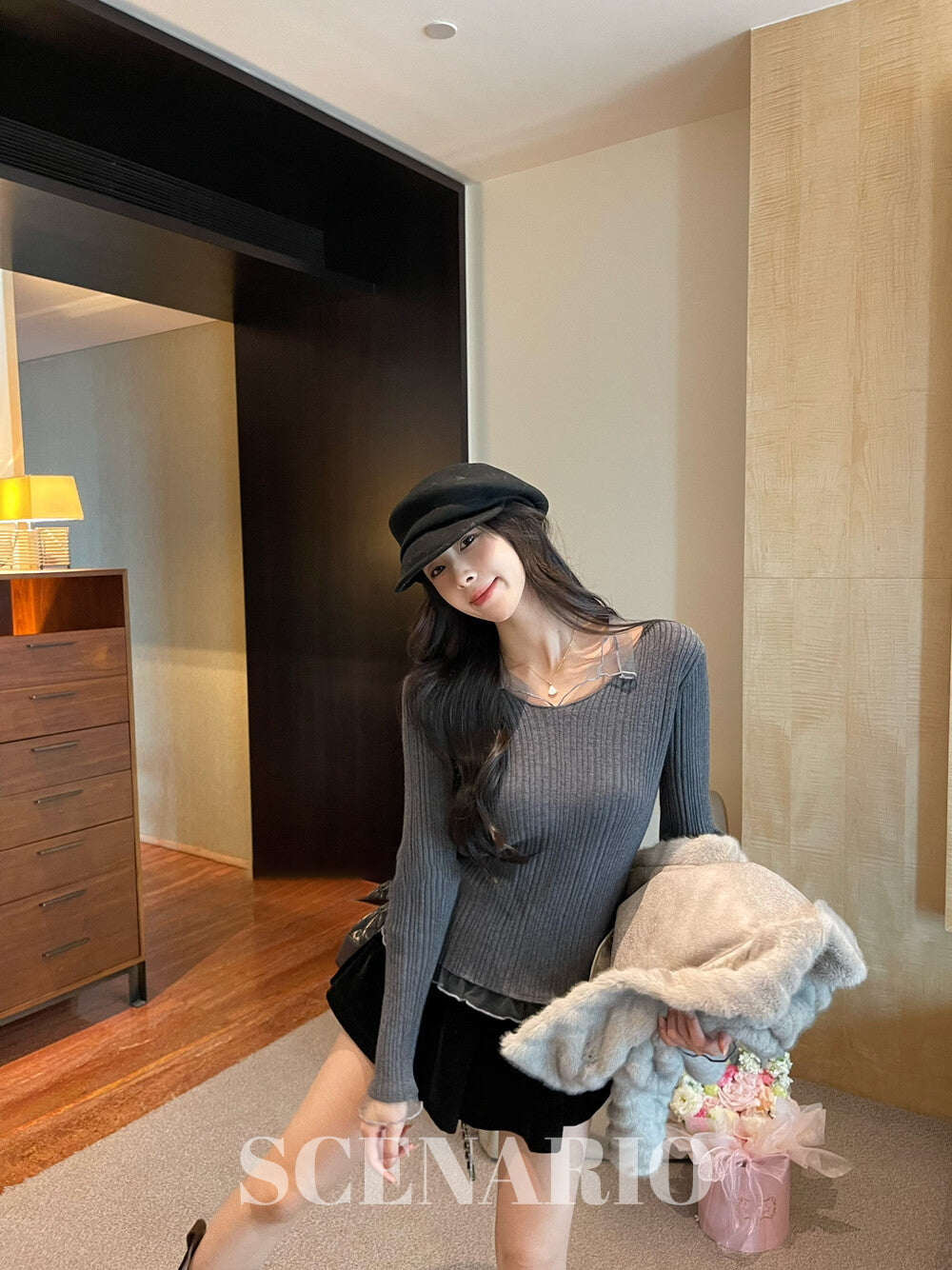 SCENARIO Soft Sheer Ribbed Knit Top-4 Colors