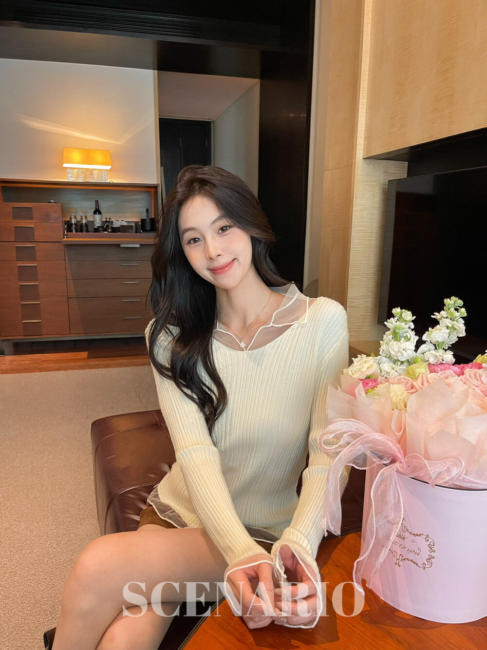 SCENARIO Soft Sheer Ribbed Knit Top-4 Colors