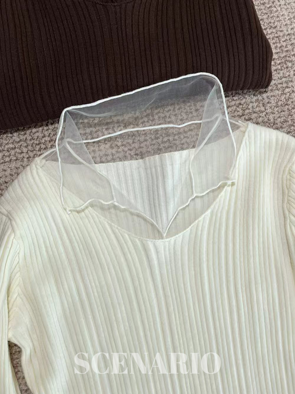 SCENARIO Soft Sheer Ribbed Knit Top-4 Colors