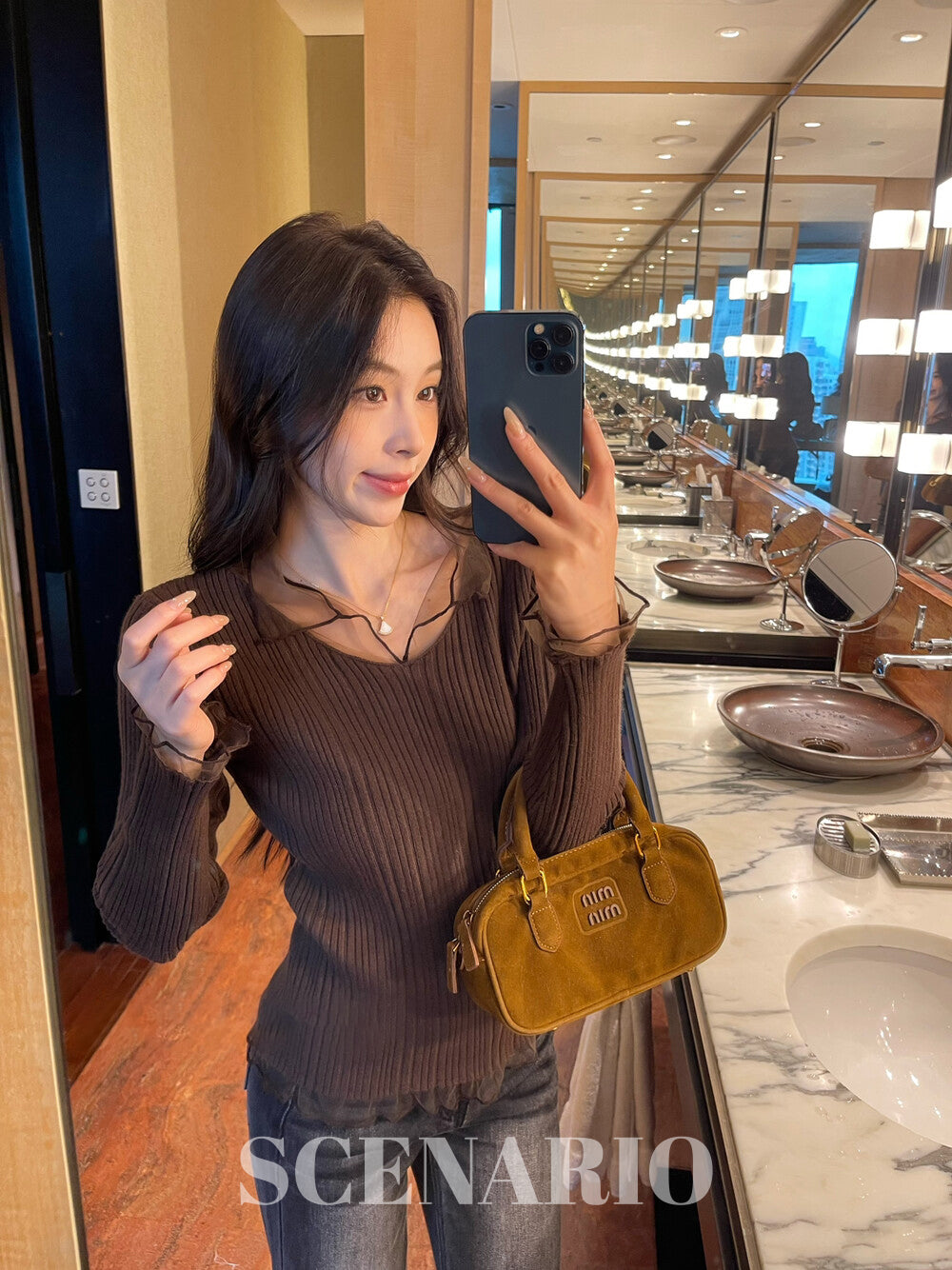 SCENARIO Soft Sheer Ribbed Knit Top-4 Colors