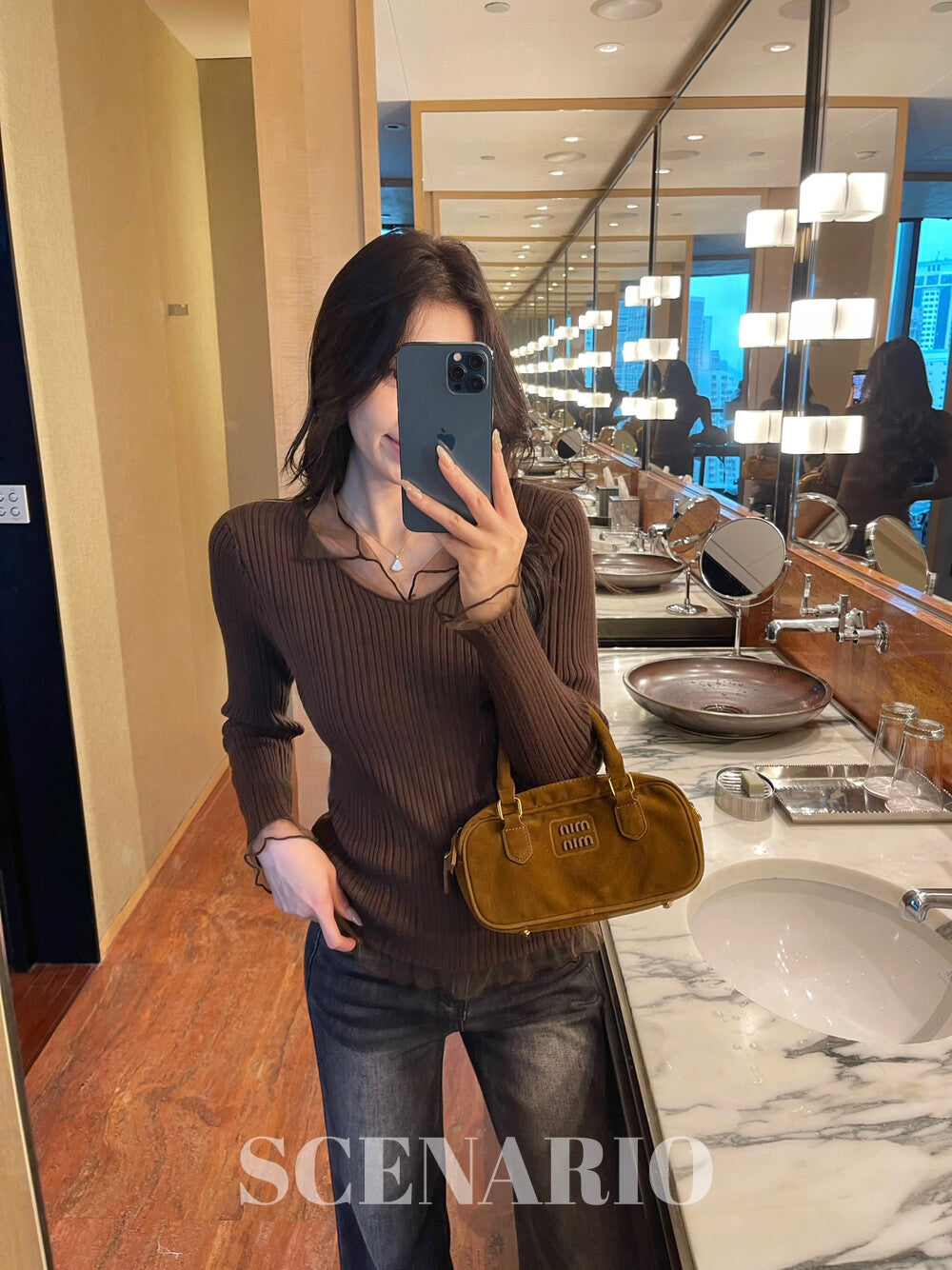 SCENARIO Soft Sheer Ribbed Knit Top-4 Colors