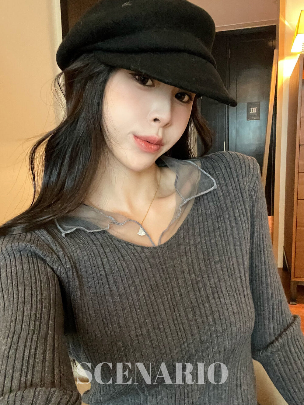 SCENARIO Soft Sheer Ribbed Knit Top-4 Colors