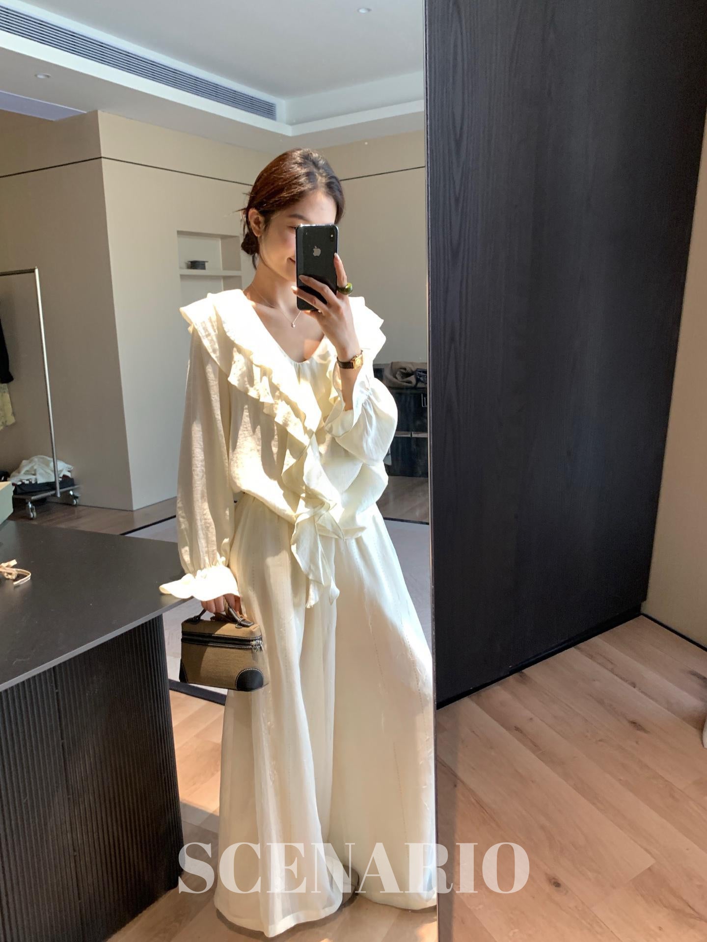 SCENARIO Ivory Whisper Ruffle Blouse- Ivory
