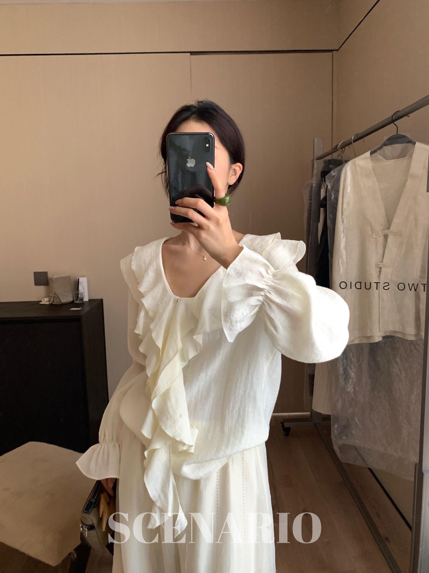 SCENARIO Ivory Whisper Ruffle Blouse- Ivory