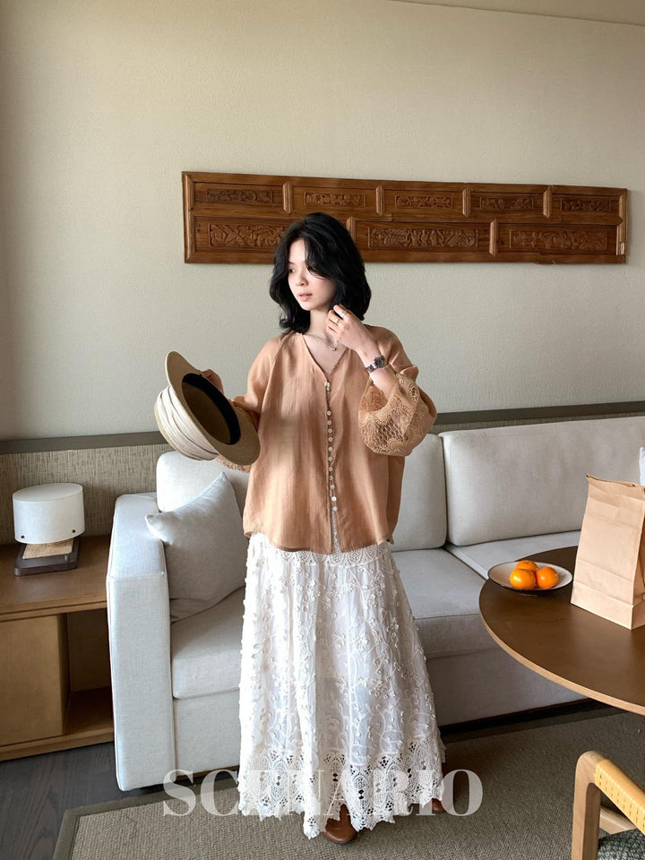 SCENARIO Amber Lace Sleeve Blouse – Orange