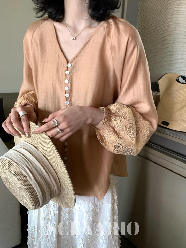 SCENARIO Amber Lace Sleeve Blouse – Orange
