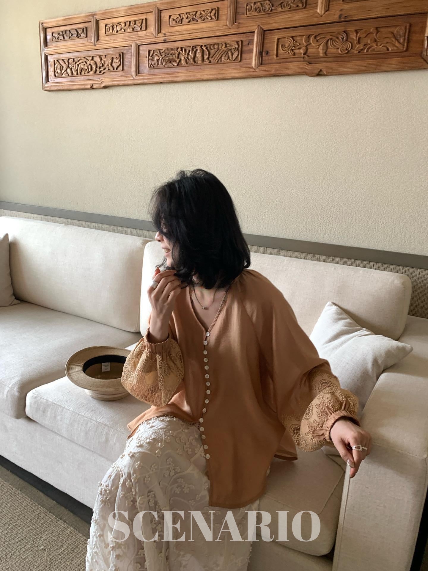 SCENARIO Amber Lace Sleeve Blouse – Orange