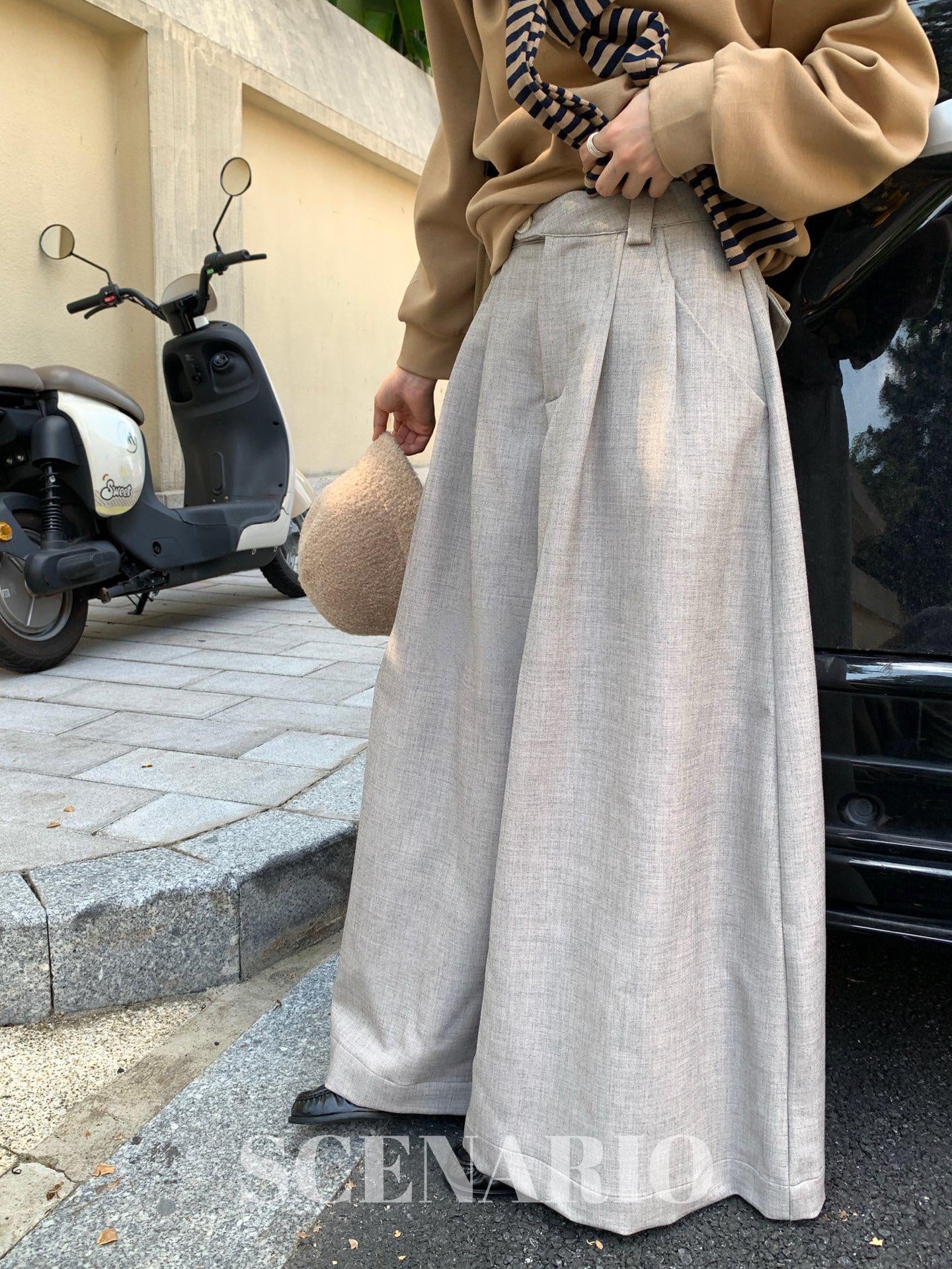 SCENARIO Soft Tailored Wide-Leg Pants-Grey