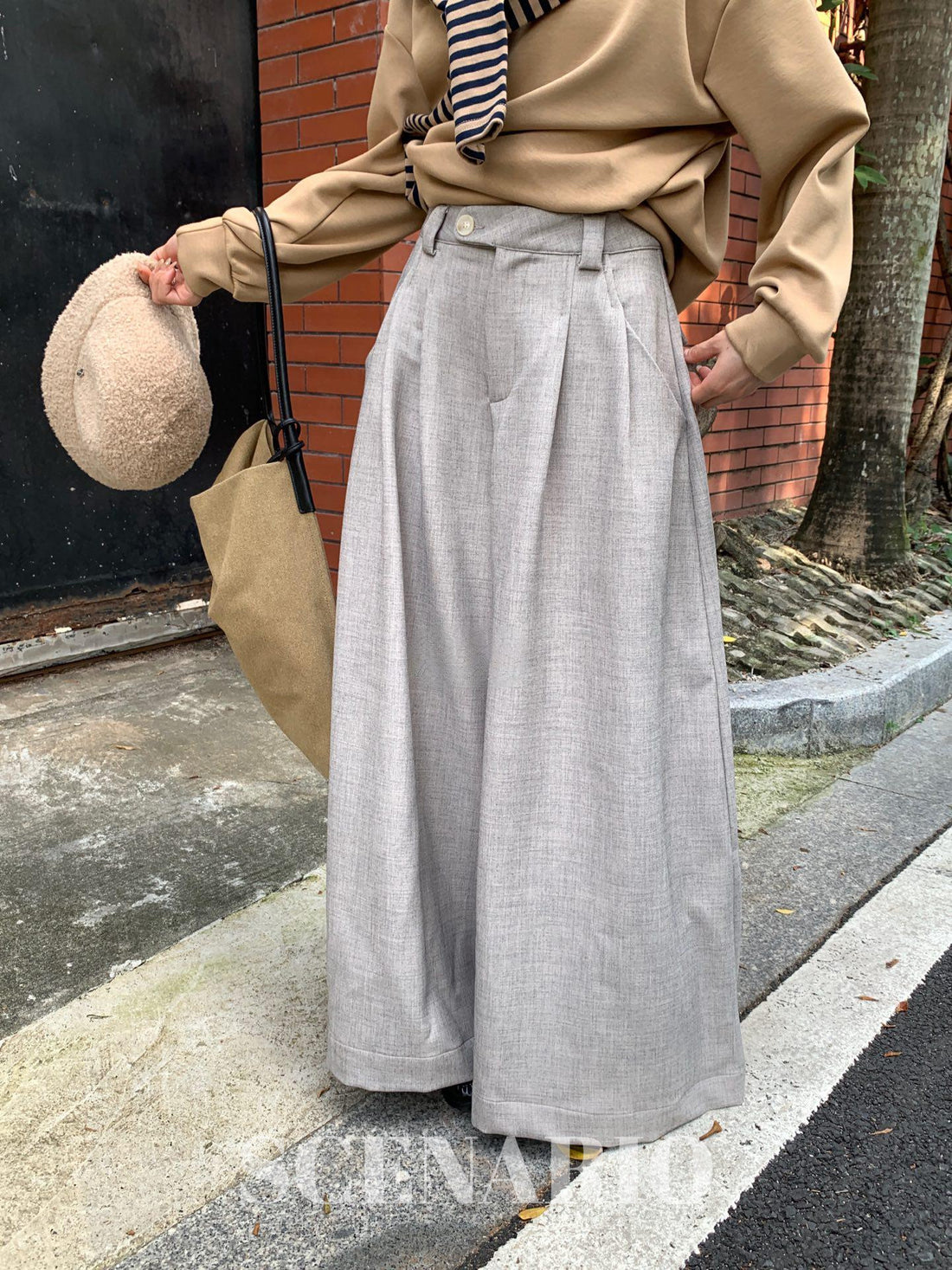 SCENARIO Soft Tailored Wide-Leg Pants-Grey