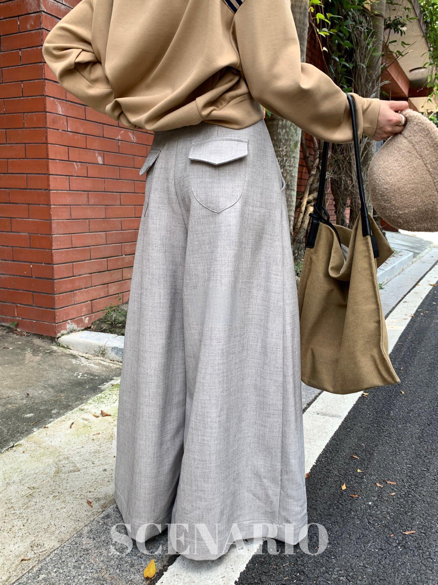 SCENARIO Soft Tailored Wide-Leg Pants-Grey