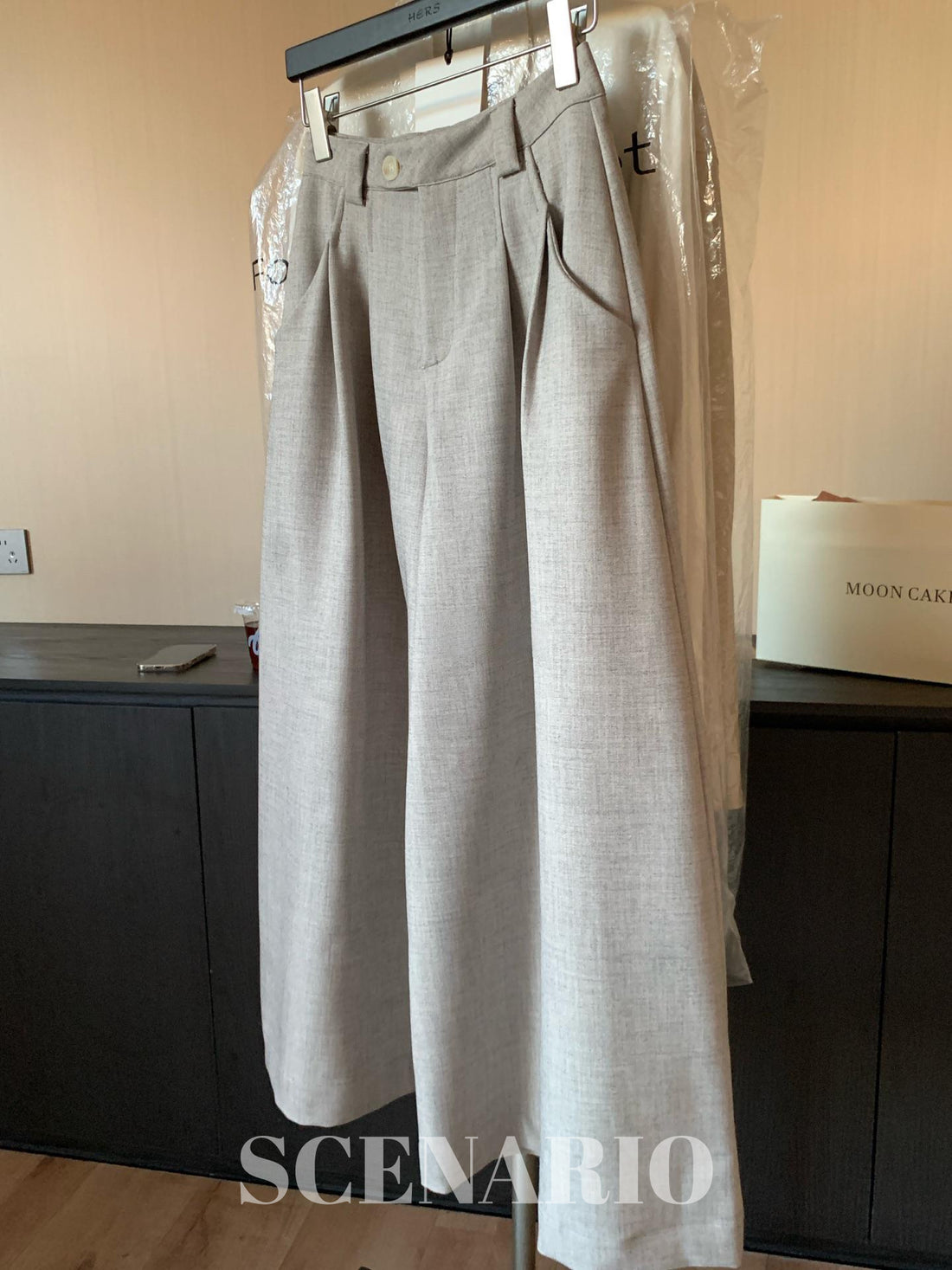 SCENARIO Soft Tailored Wide-Leg Pants-Grey