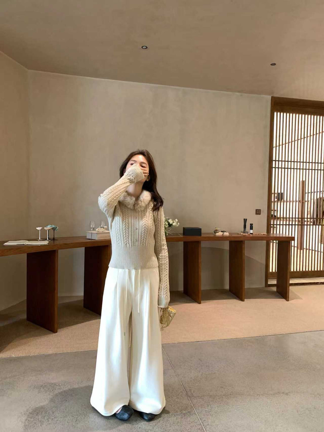 SCENARIO Soft-Wide Pants-Beige