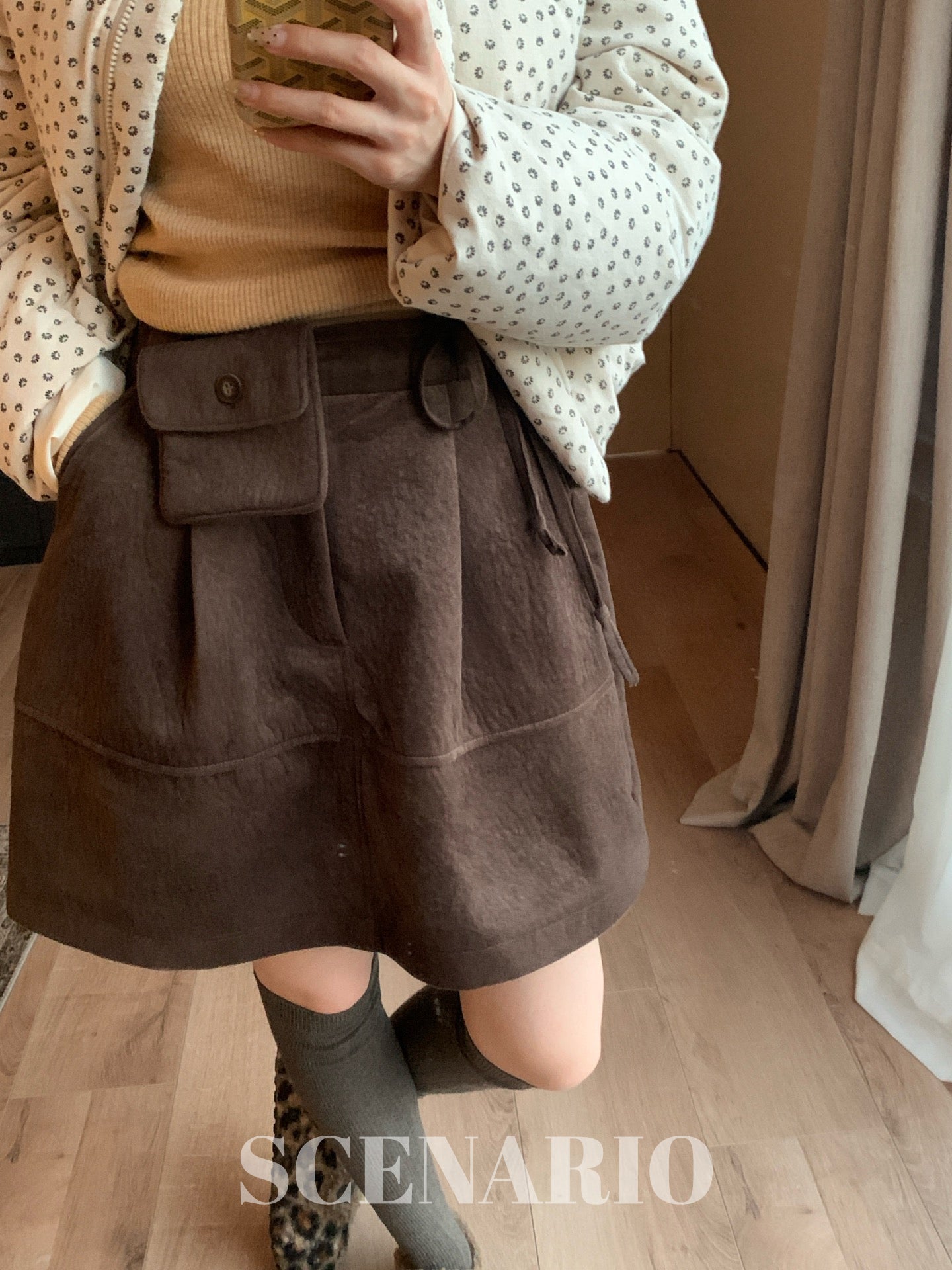 SCENARIO Tulip Mini Skirt-Brown