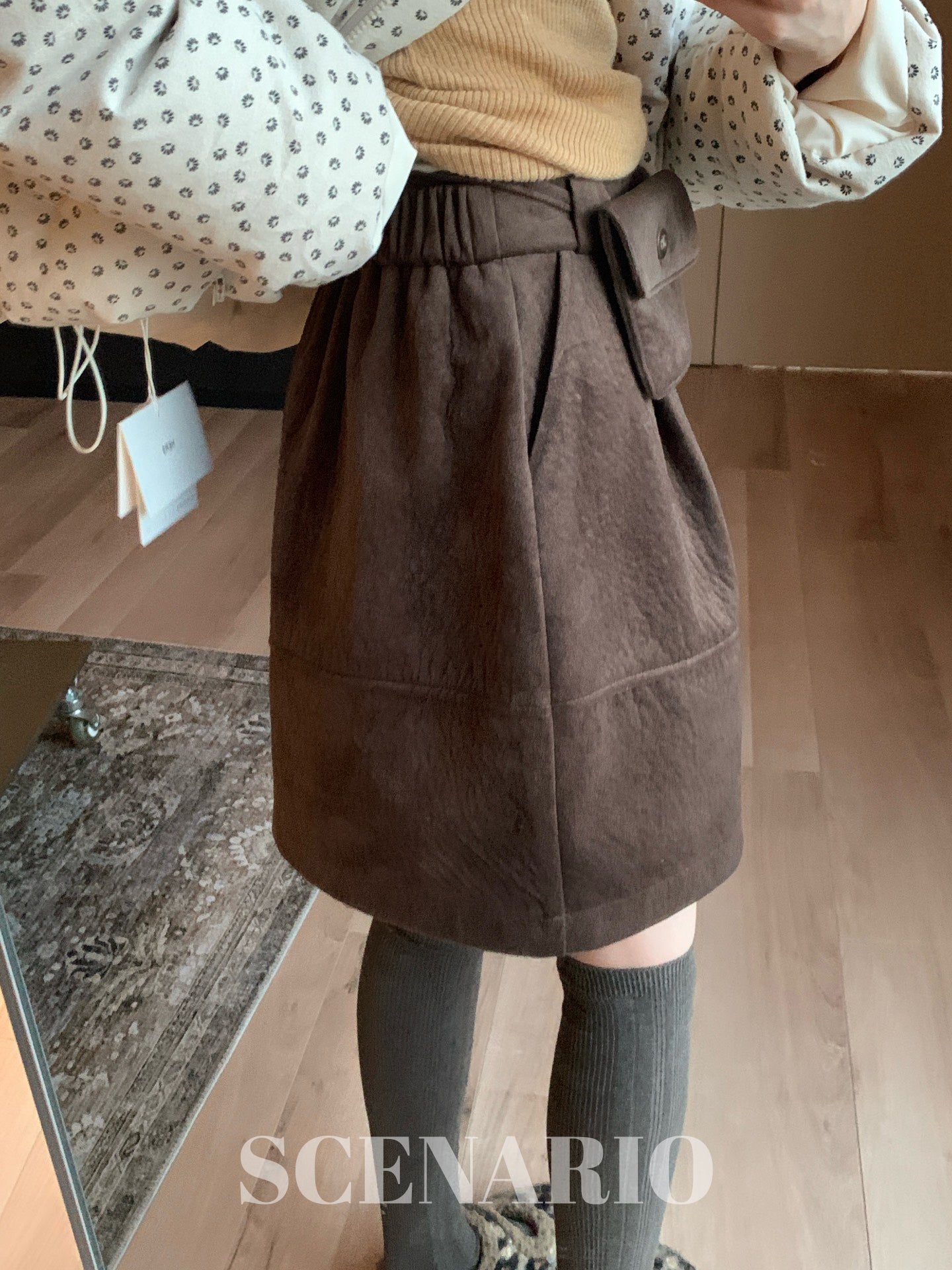 SCENARIO Tulip Mini Skirt-Brown