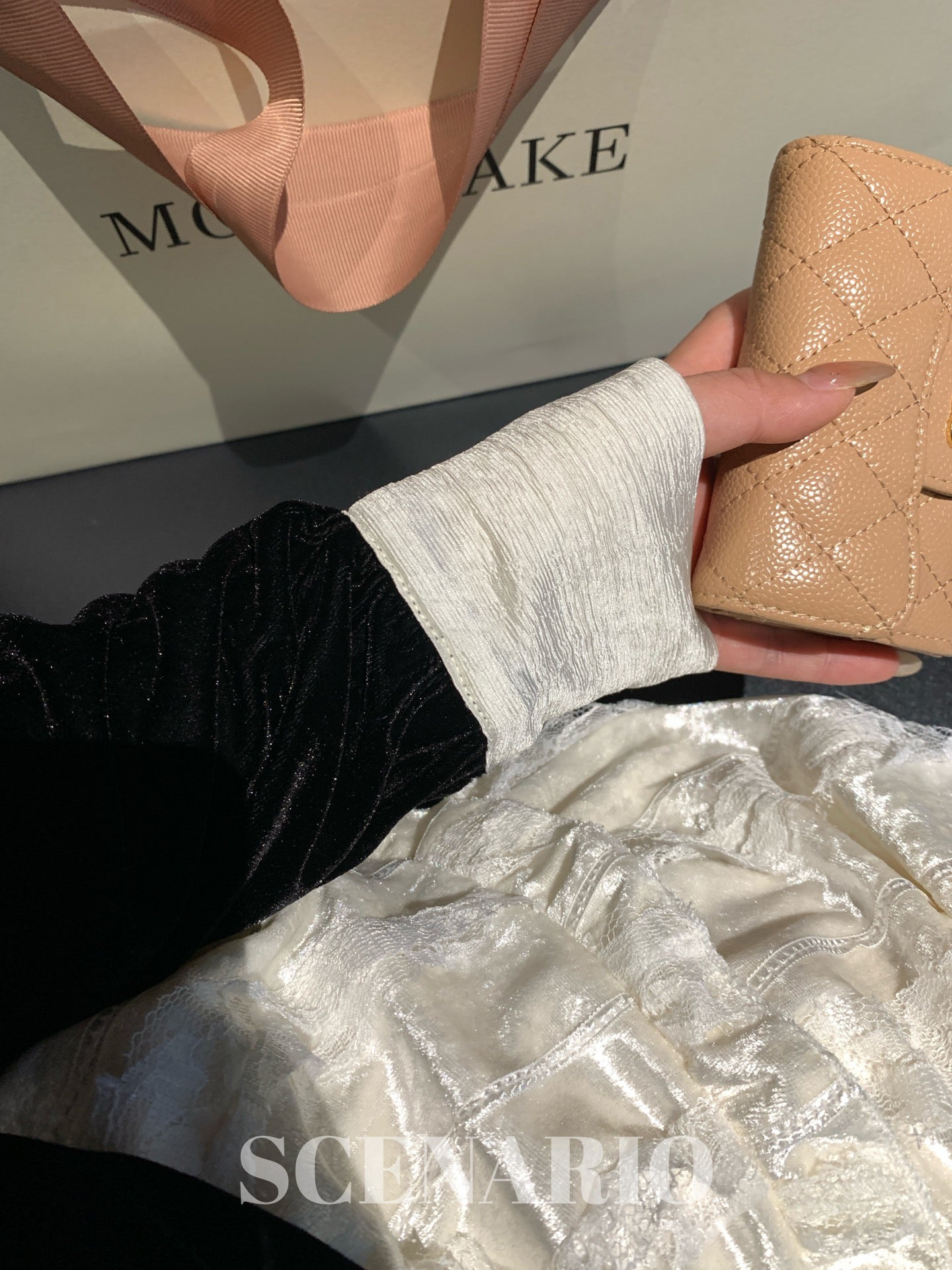 SCENARIO Sheer Trim Blouse-Black