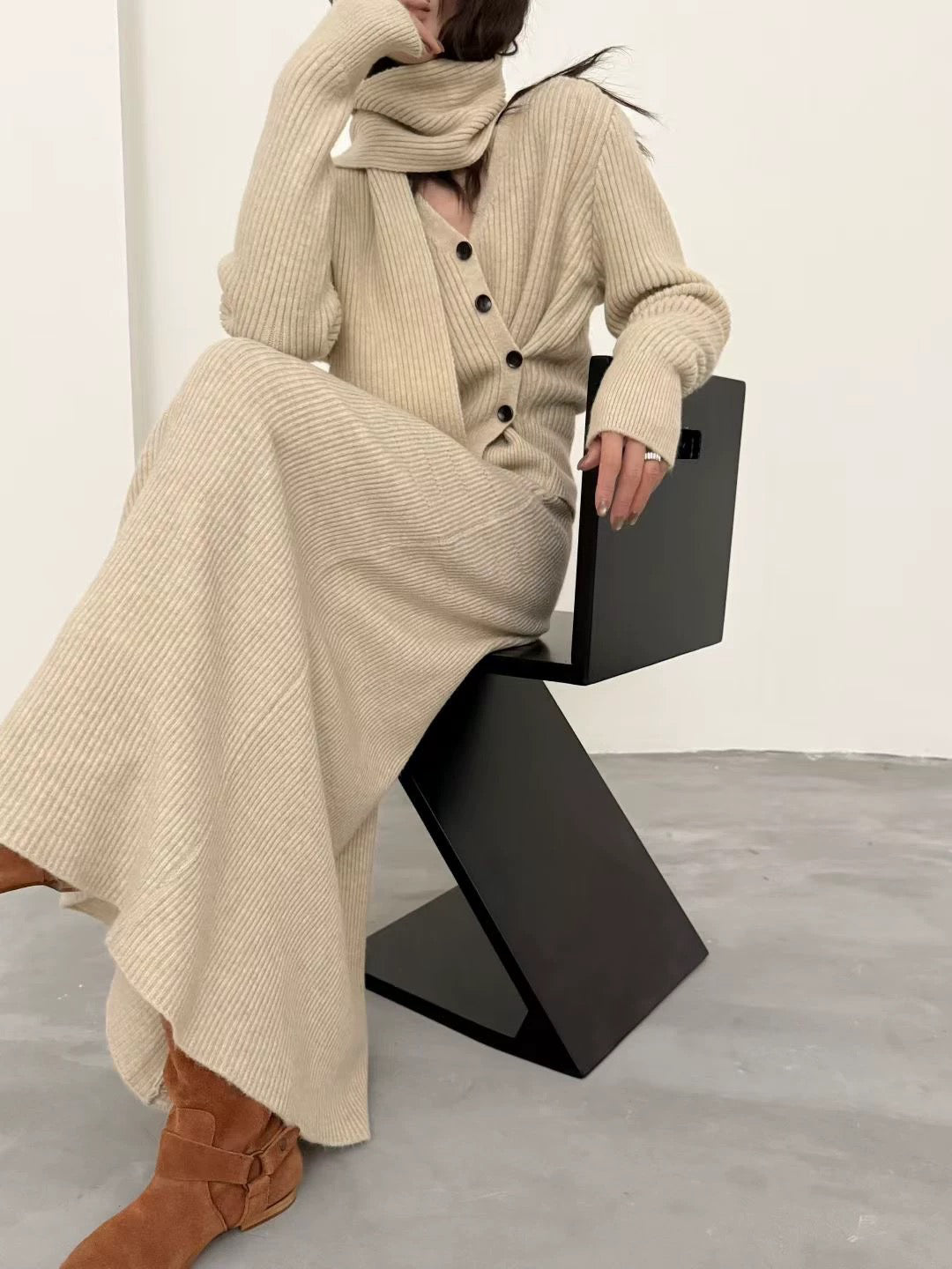 SCENARIO Wool Knit 3 Pieces Set-Three Colors