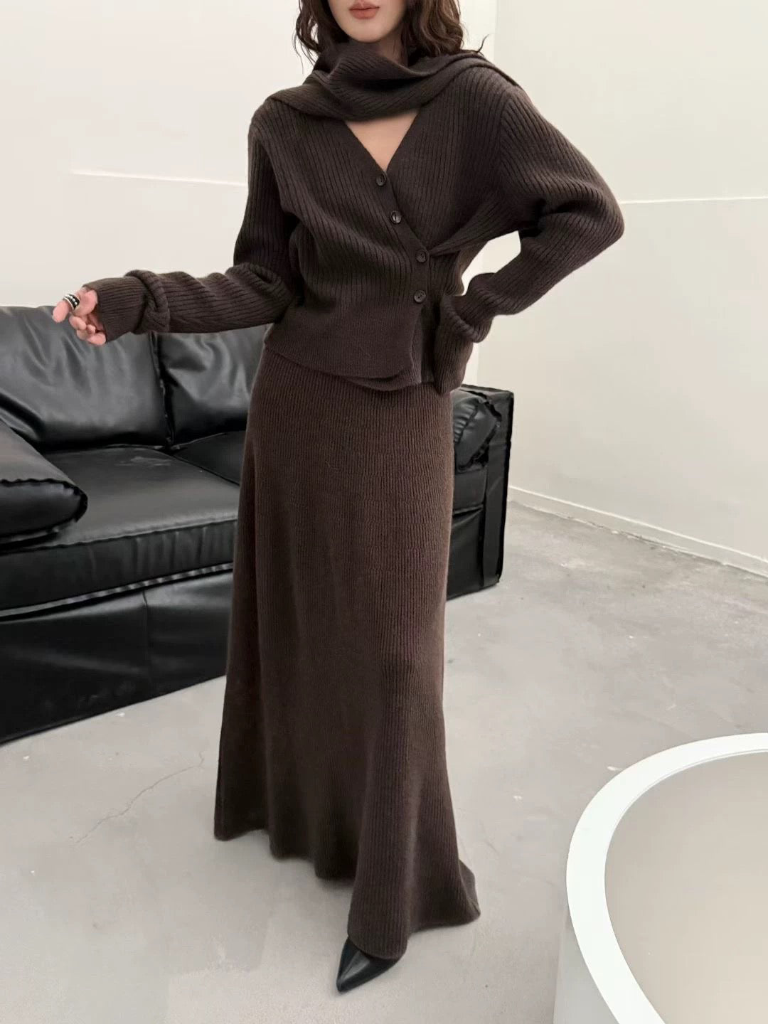 SCENARIO Wool Knit 3 Pieces Set-Three Colors