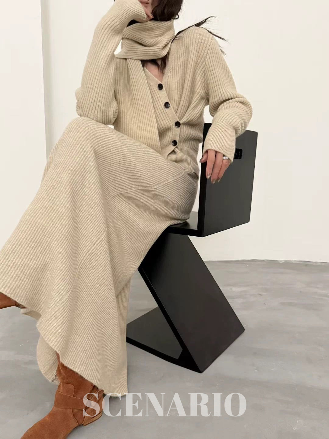 SCENARIO Wool Knit 3 Pieces Set-Three Colors