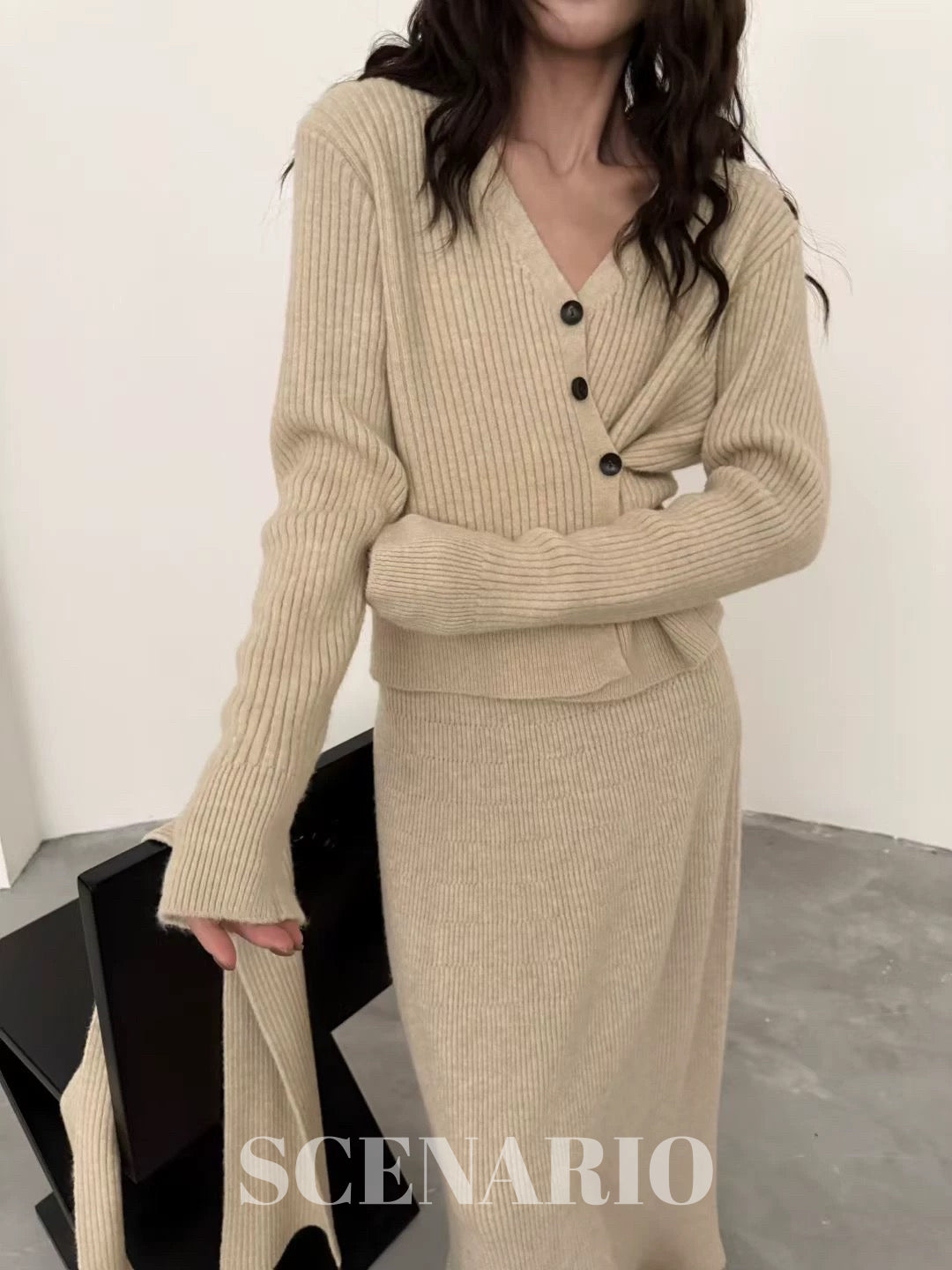 SCENARIO Wool Knit 3 Pieces Set-Three Colors