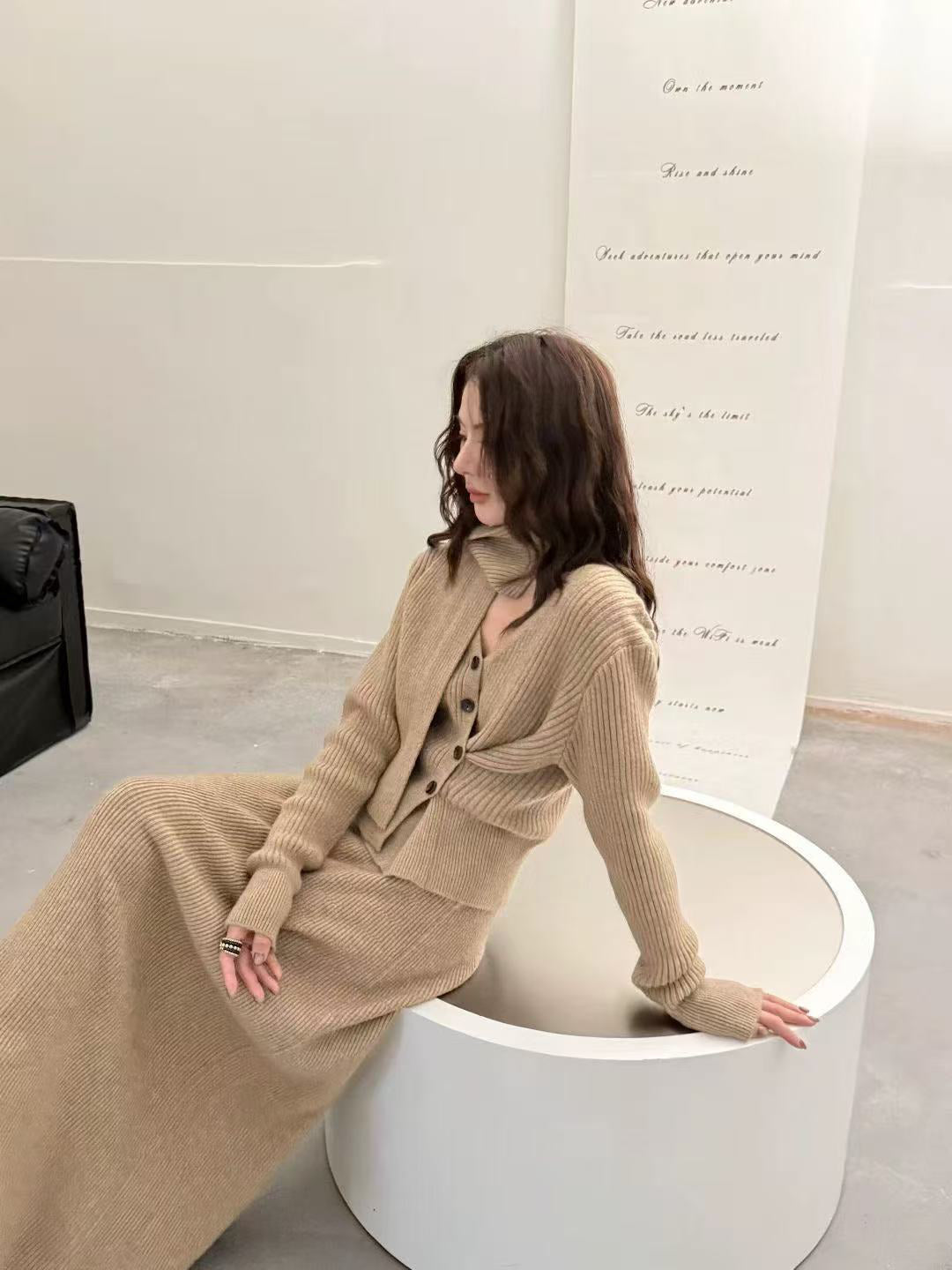 SCENARIO Wool Knit 3 Pieces Set-Three Colors