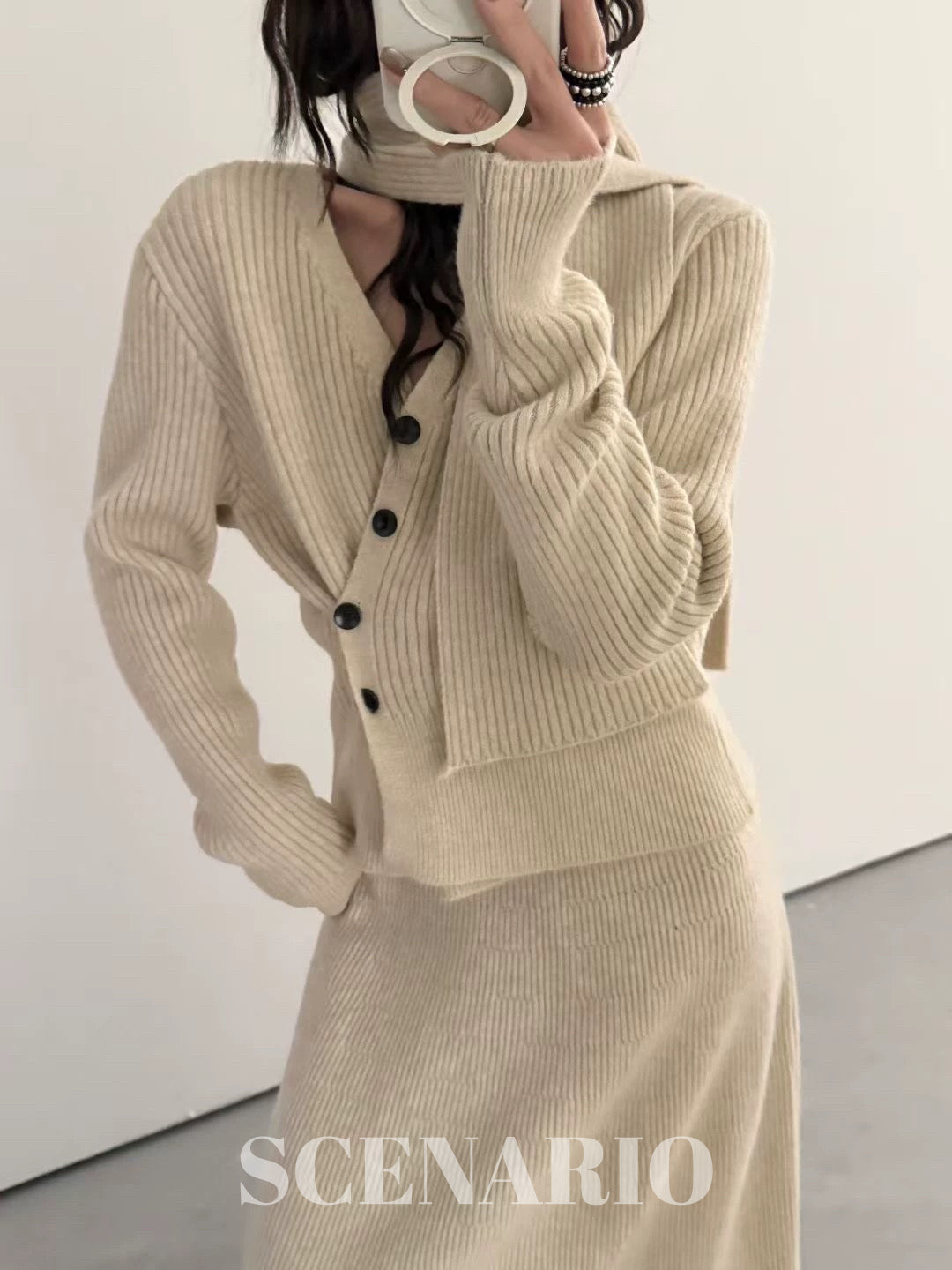 SCENARIO Wool Knit 3 Pieces Set-Three Colors