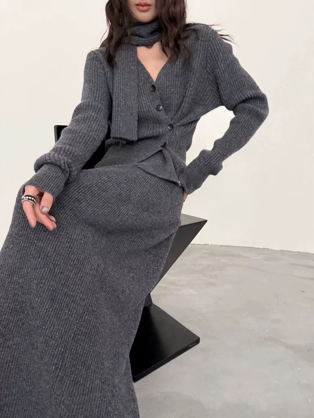 SCENARIO Wool Knit 3 Pieces Set-Three Colors