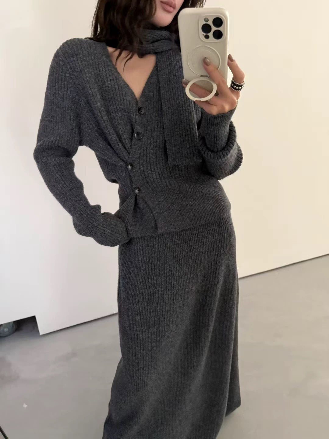 SCENARIO Wool Knit 3 Pieces Set-Three Colors