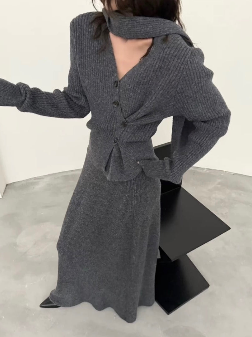 SCENARIO Wool Knit 3 Pieces Set-Three Colors