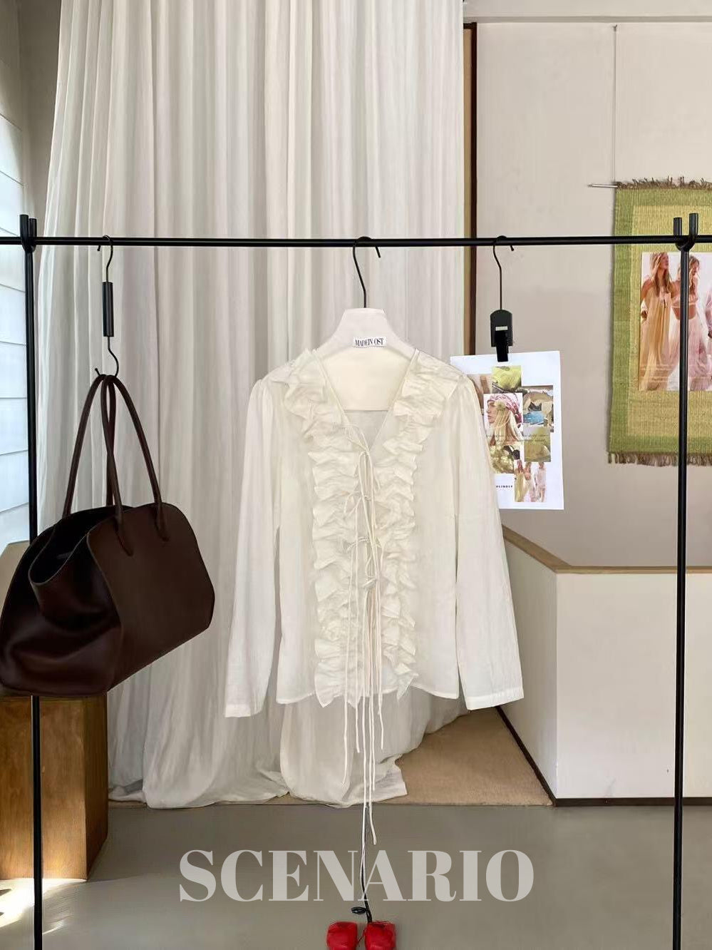 SCENARIO Ivory Ruffle Tie Blouse-Ivory