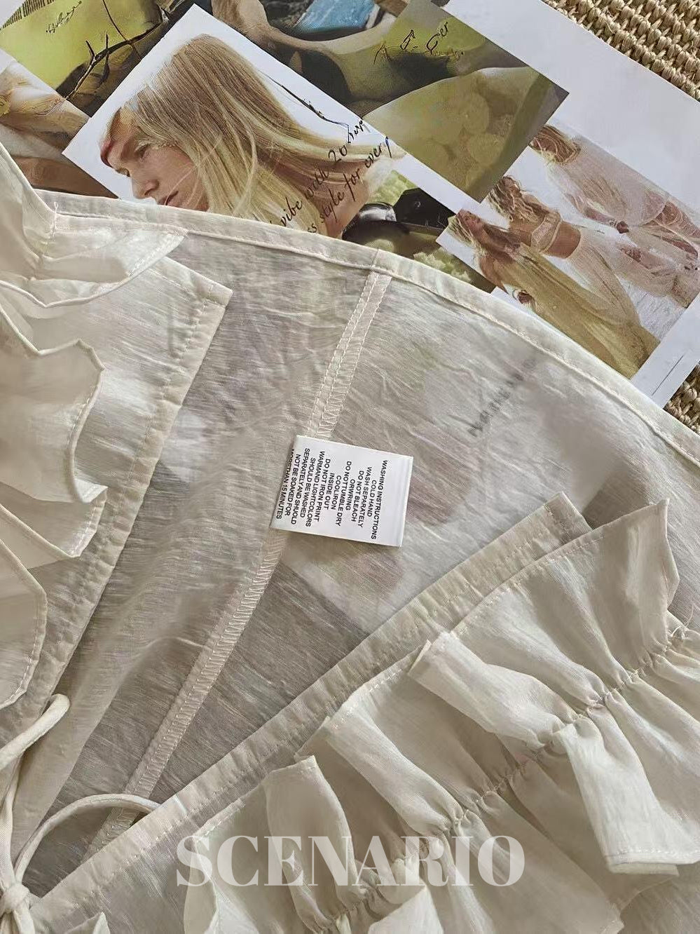 SCENARIO Ivory Ruffle Tie Blouse-Ivory