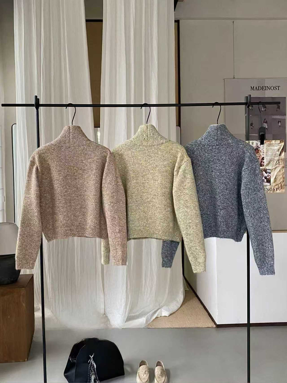 SCENARIO Lazy Scarf-Collar Wool Blend Knit Cardigan-3 Colors