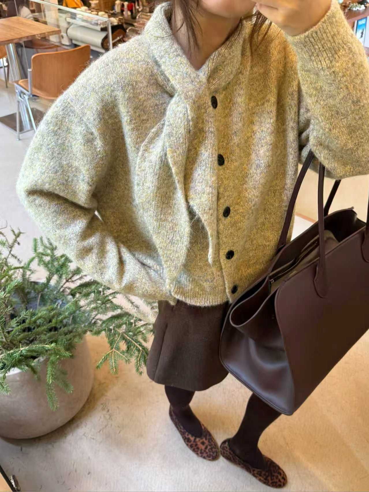 SCENARIO Lazy Scarf-Collar Wool Blend Knit Cardigan-3 Colors