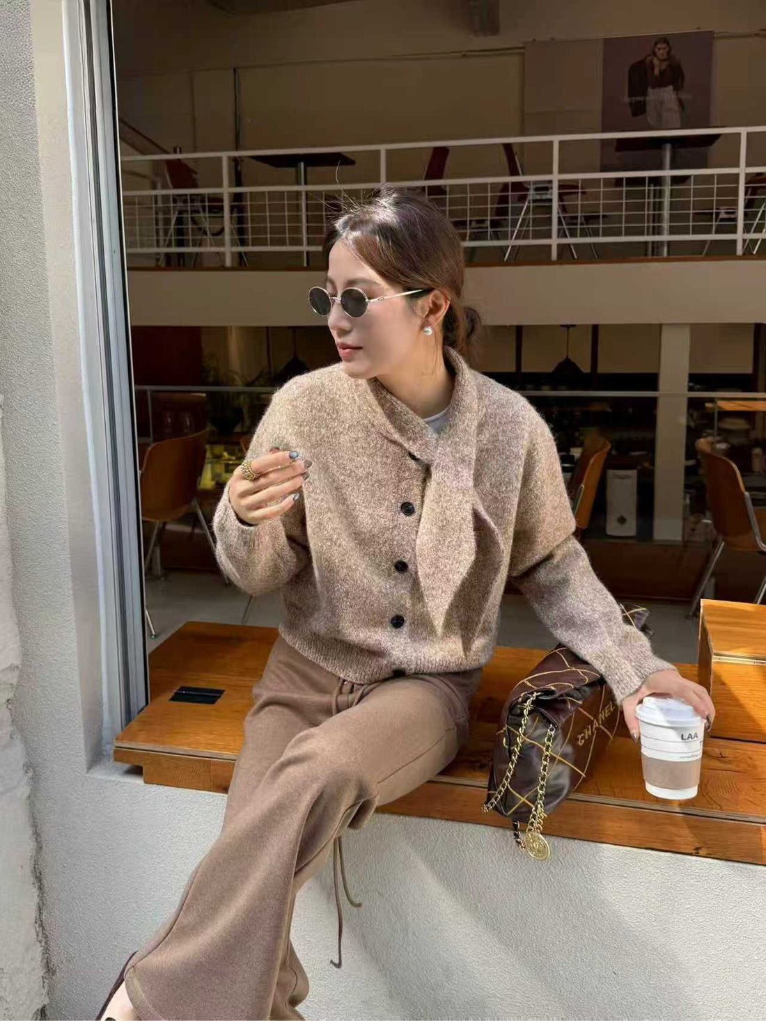 SCENARIO Lazy Scarf-Collar Wool Blend Knit Cardigan-3 Colors