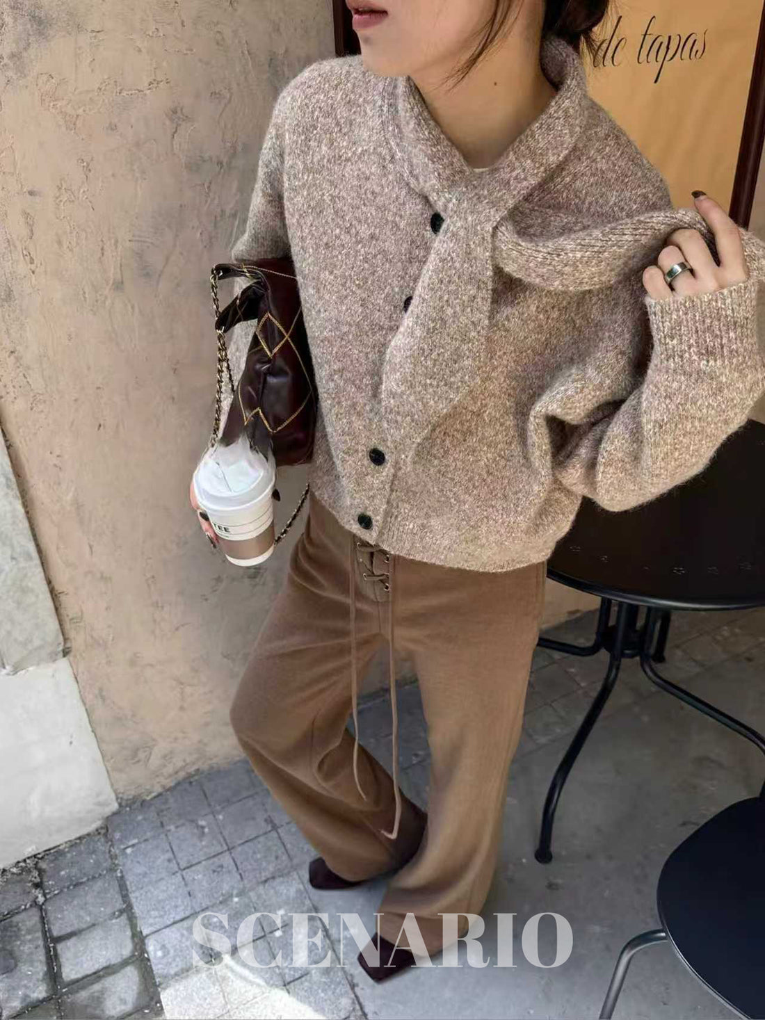 SCENARIO Lazy Scarf-Collar Wool Blend Knit Cardigan-3 Colors