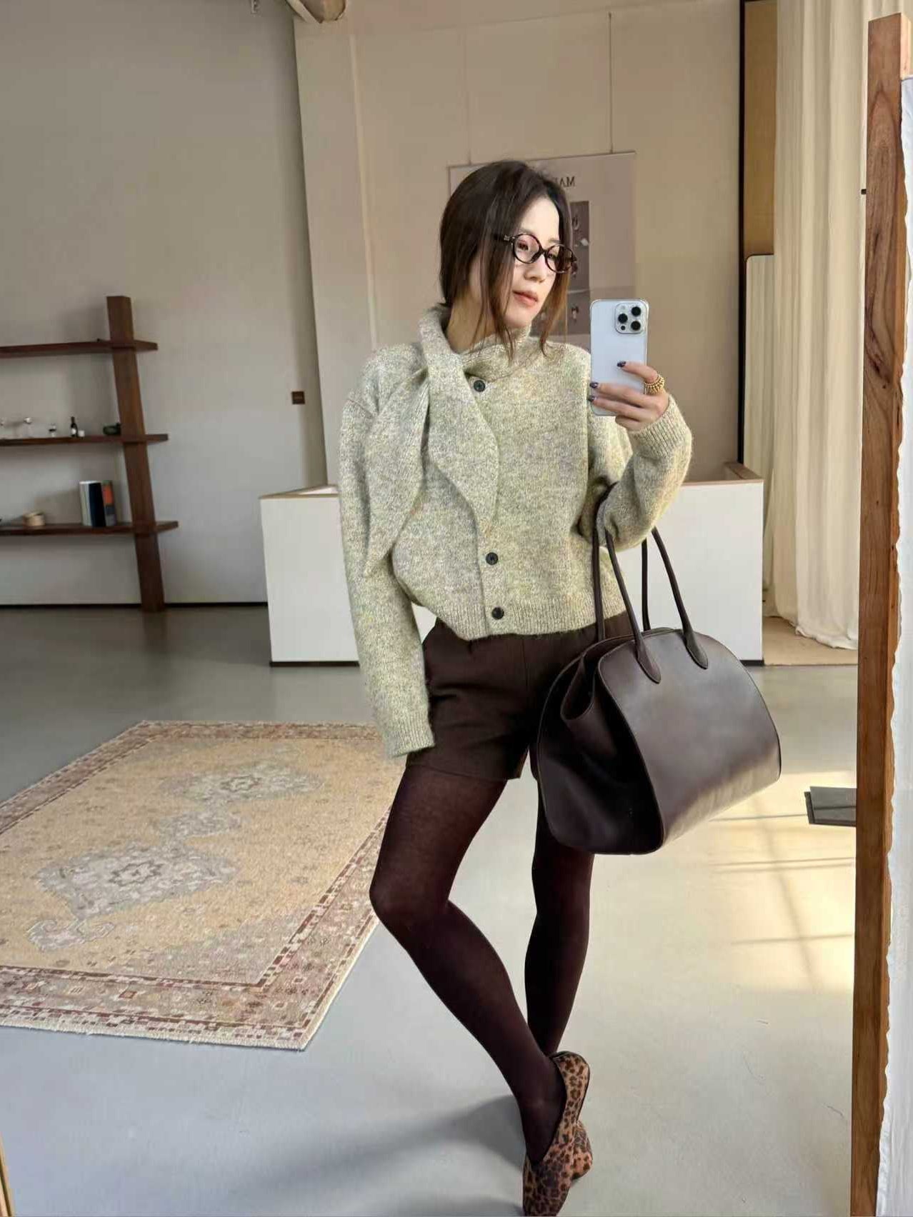 SCENARIO Lazy Scarf-Collar Wool Blend Knit Cardigan-3 Colors