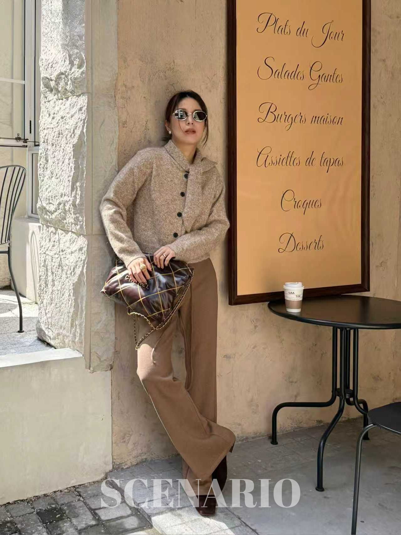 SCENARIO Lazy Scarf-Collar Wool Blend Knit Cardigan-3 Colors