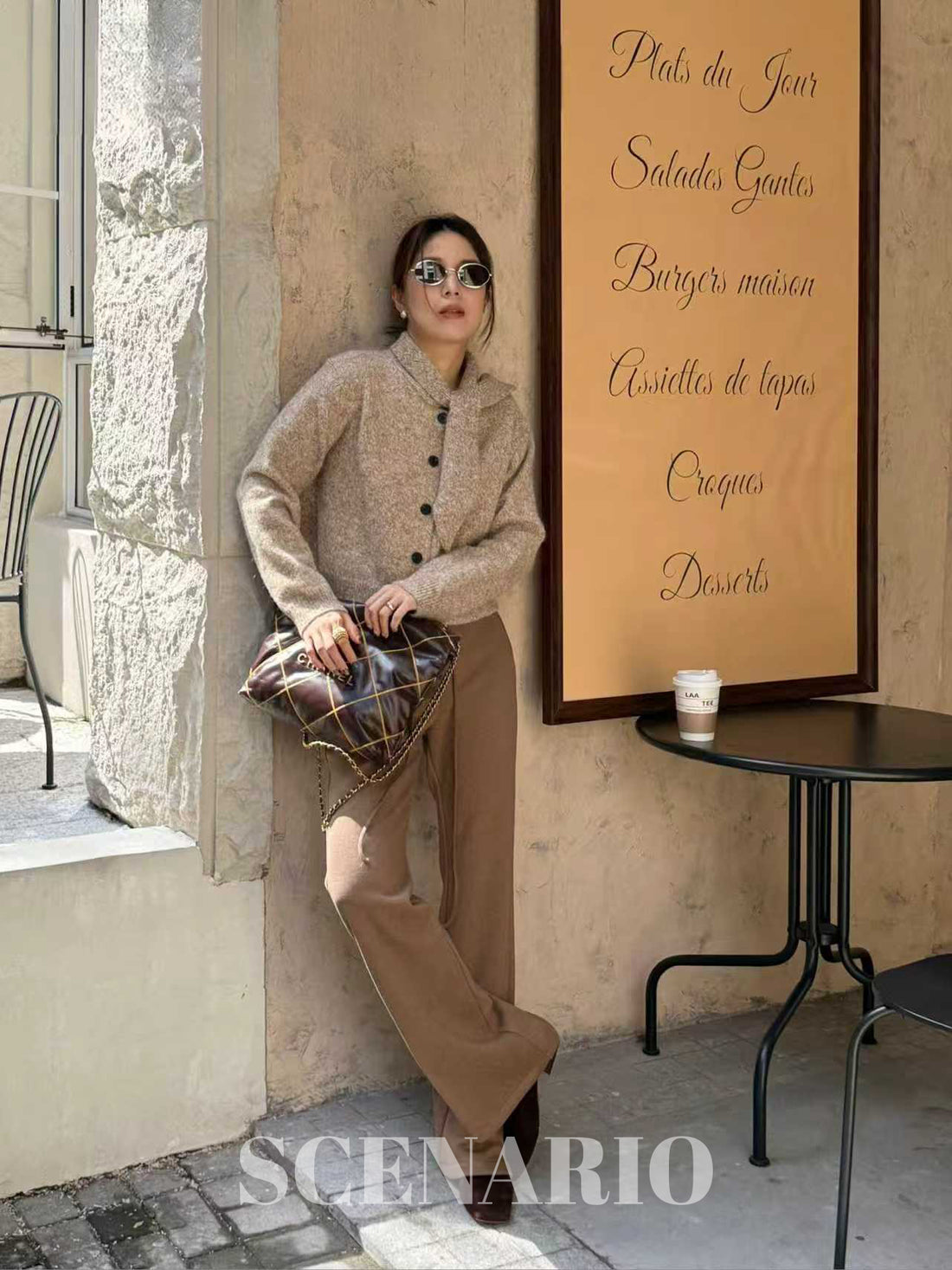 SCENARIO Lazy Scarf-Collar Wool Blend Knit Cardigan-3 Colors
