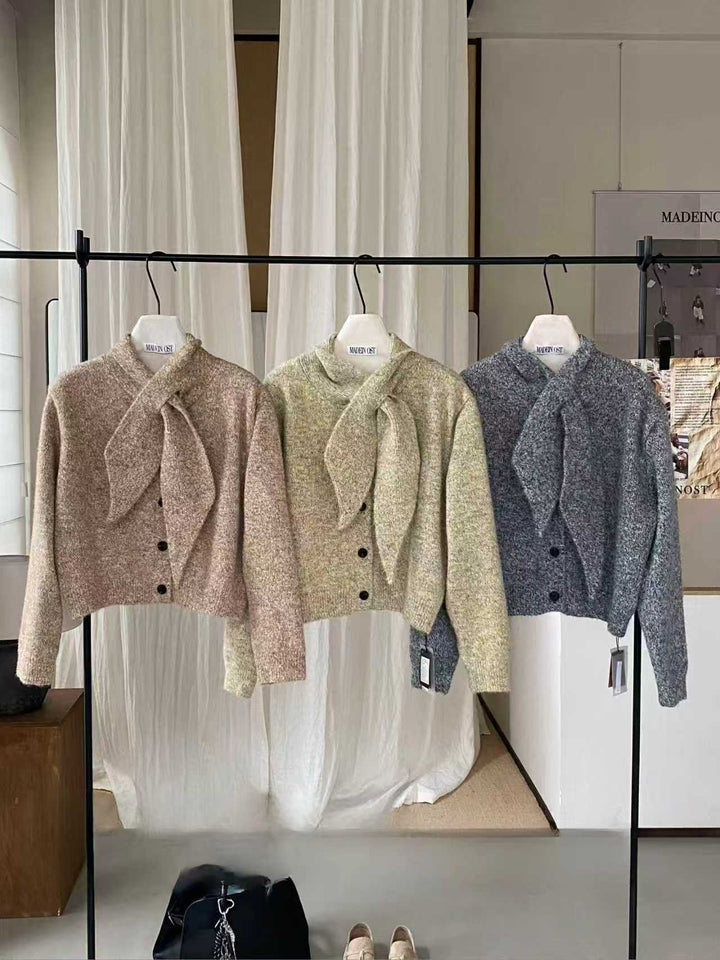 SCENARIO Lazy Scarf-Collar Wool Blend Knit Cardigan-3 Colors