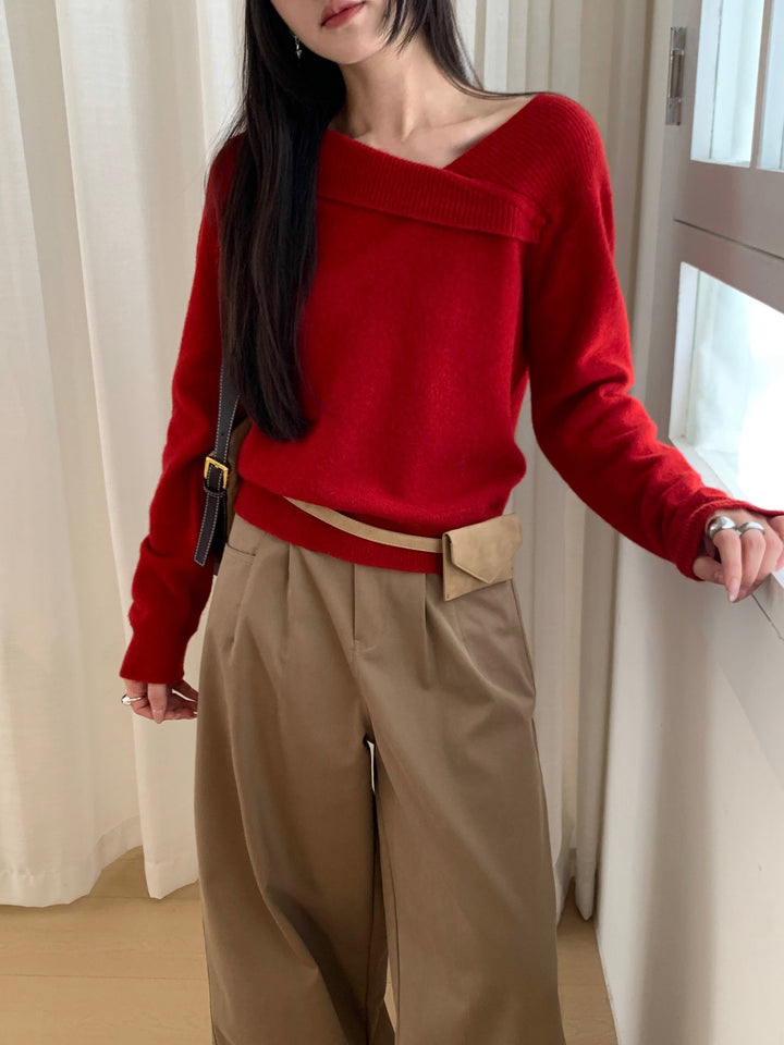 SCENARIO Origami Fold Wool Knit Top-Two Colors