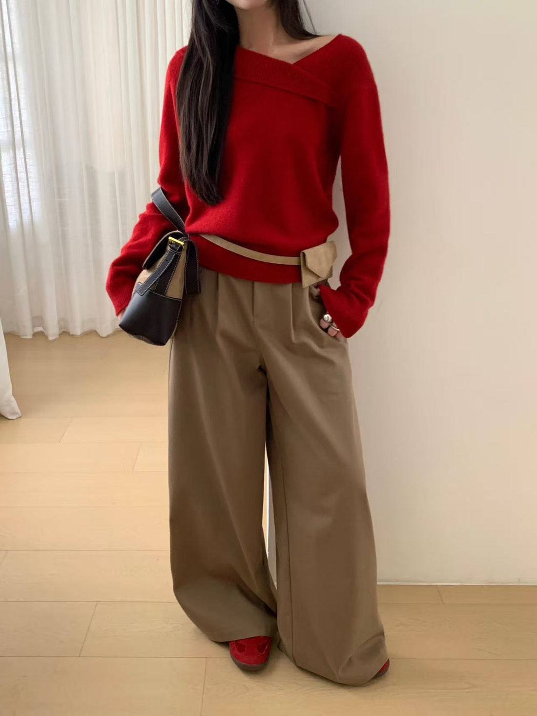 SCENARIO Origami Fold Wool Knit Top-Two Colors