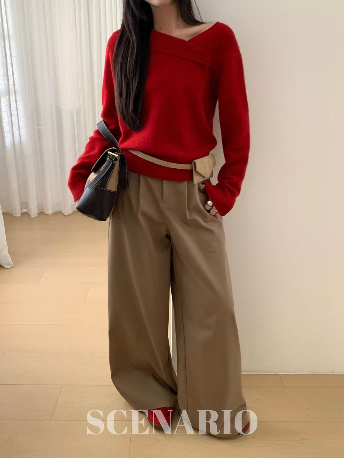 SCENARIO Origami Fold Wool Knit Top-Two Colors