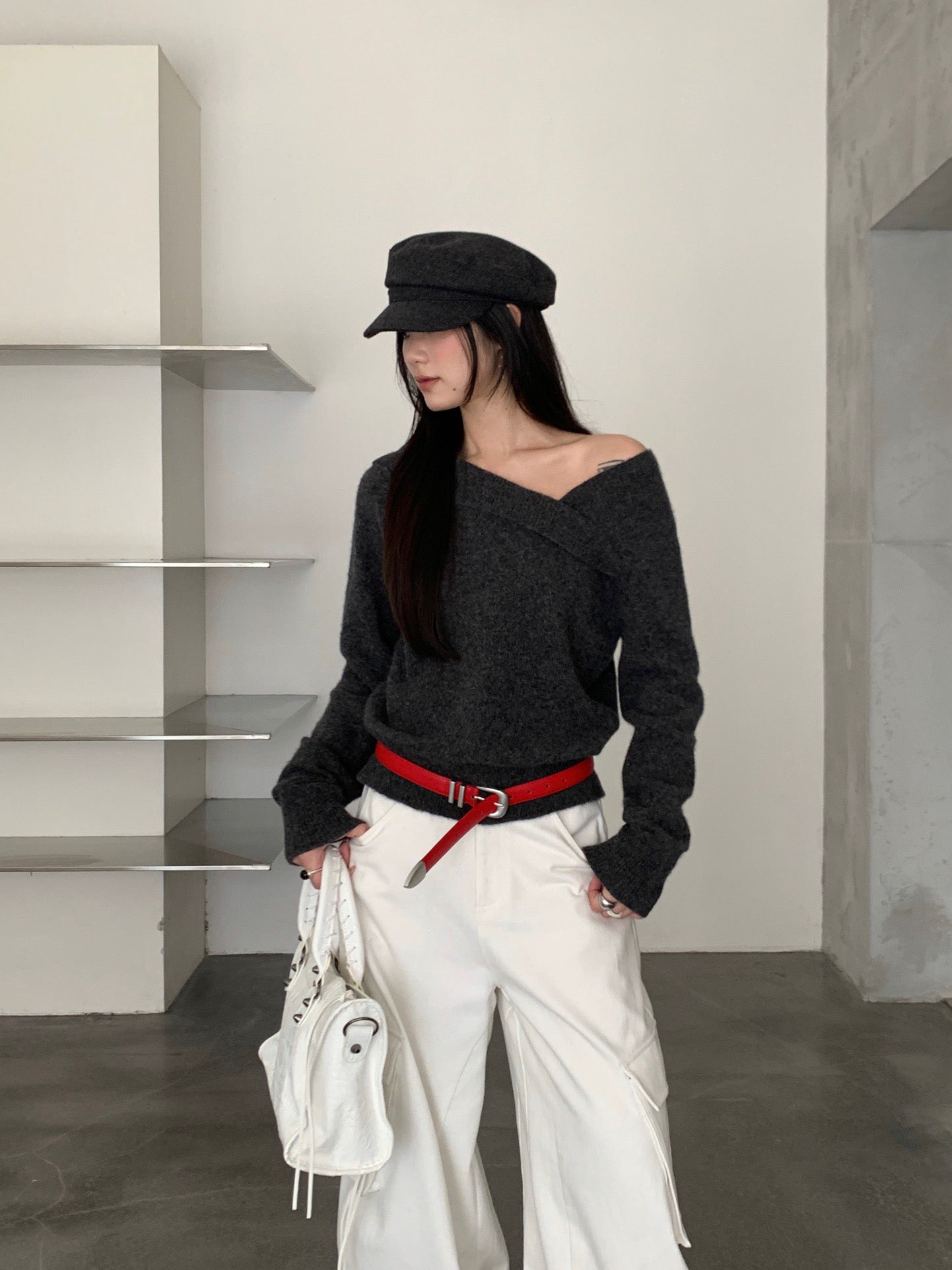 SCENARIO Origami Fold Wool Knit Top-Two Colors