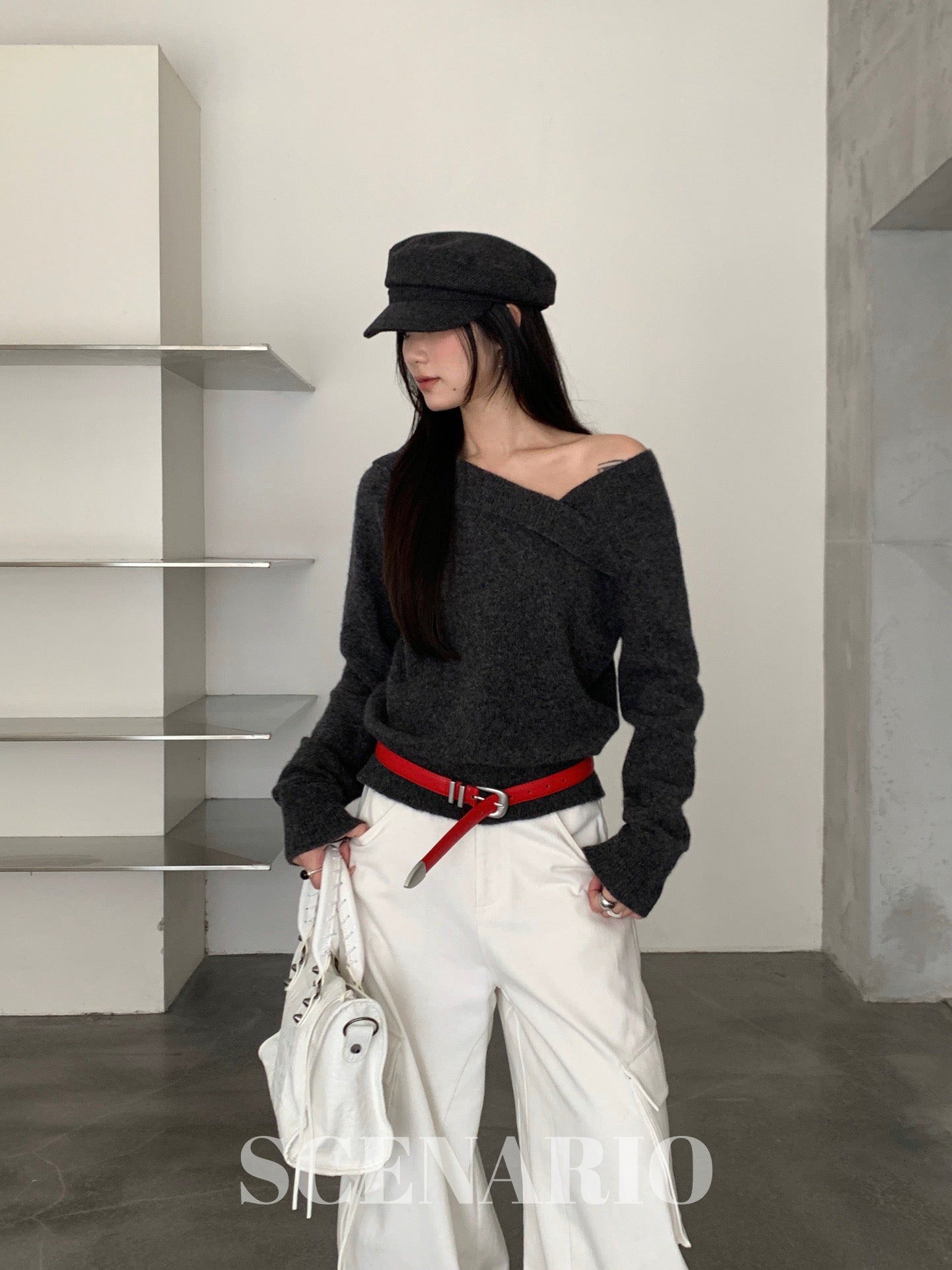 SCENARIO Origami Fold Wool Knit Top-Two Colors
