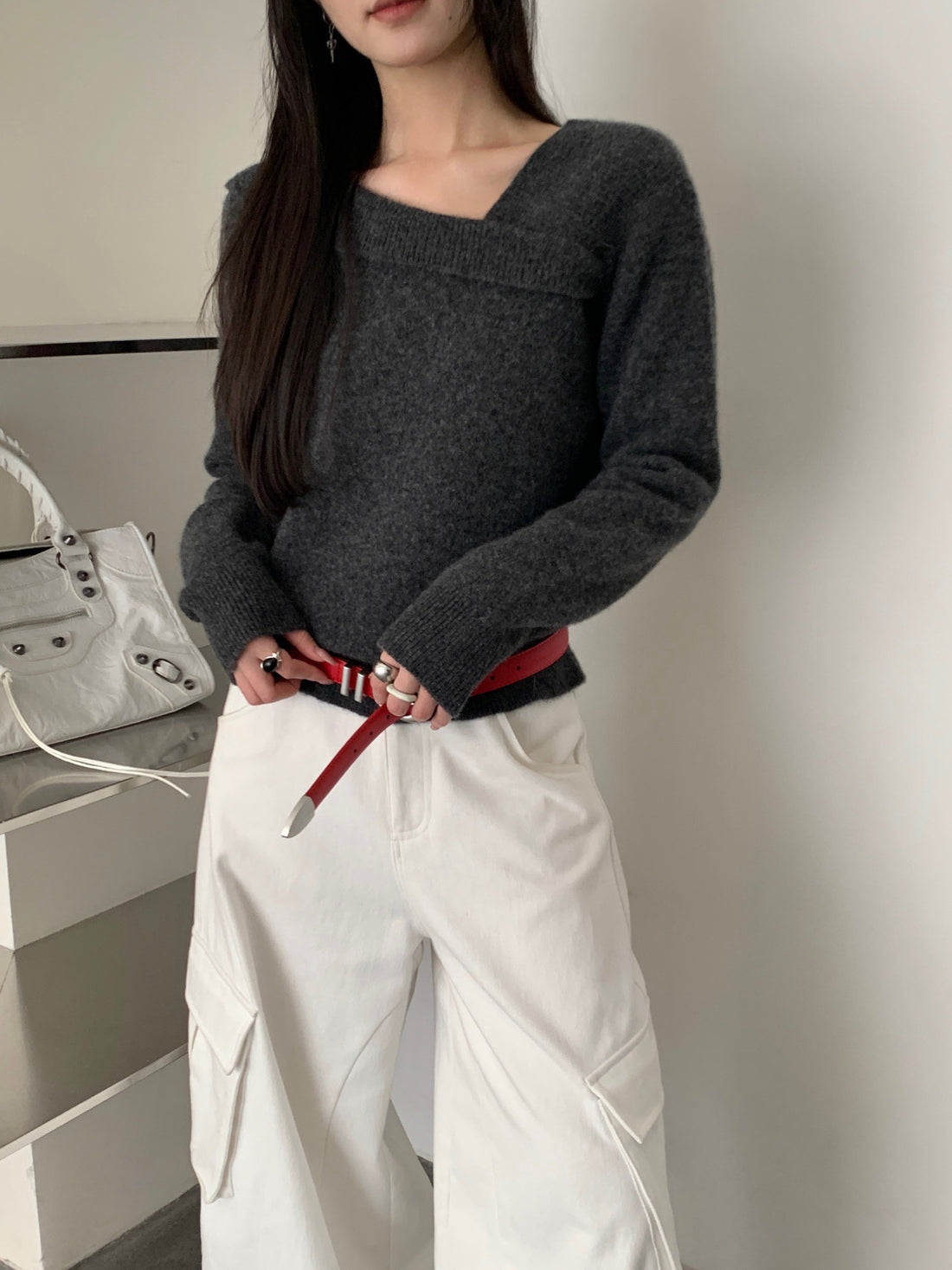 SCENARIO Origami Fold Wool Knit Top-Two Colors