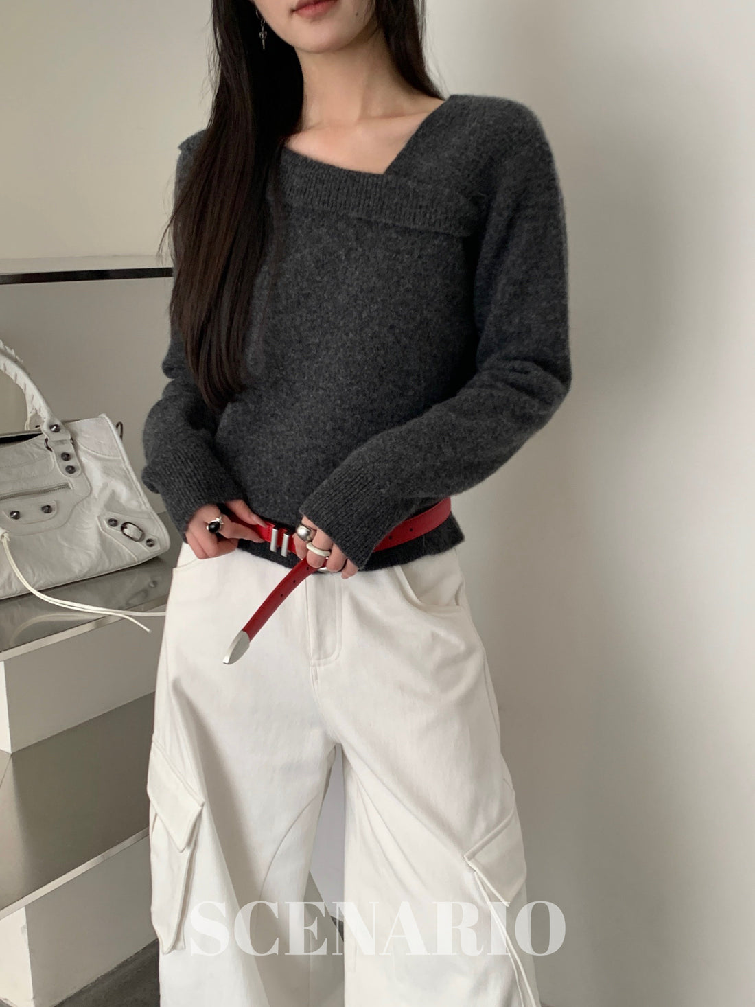 SCENARIO Origami Fold Wool Knit Top-Two Colors