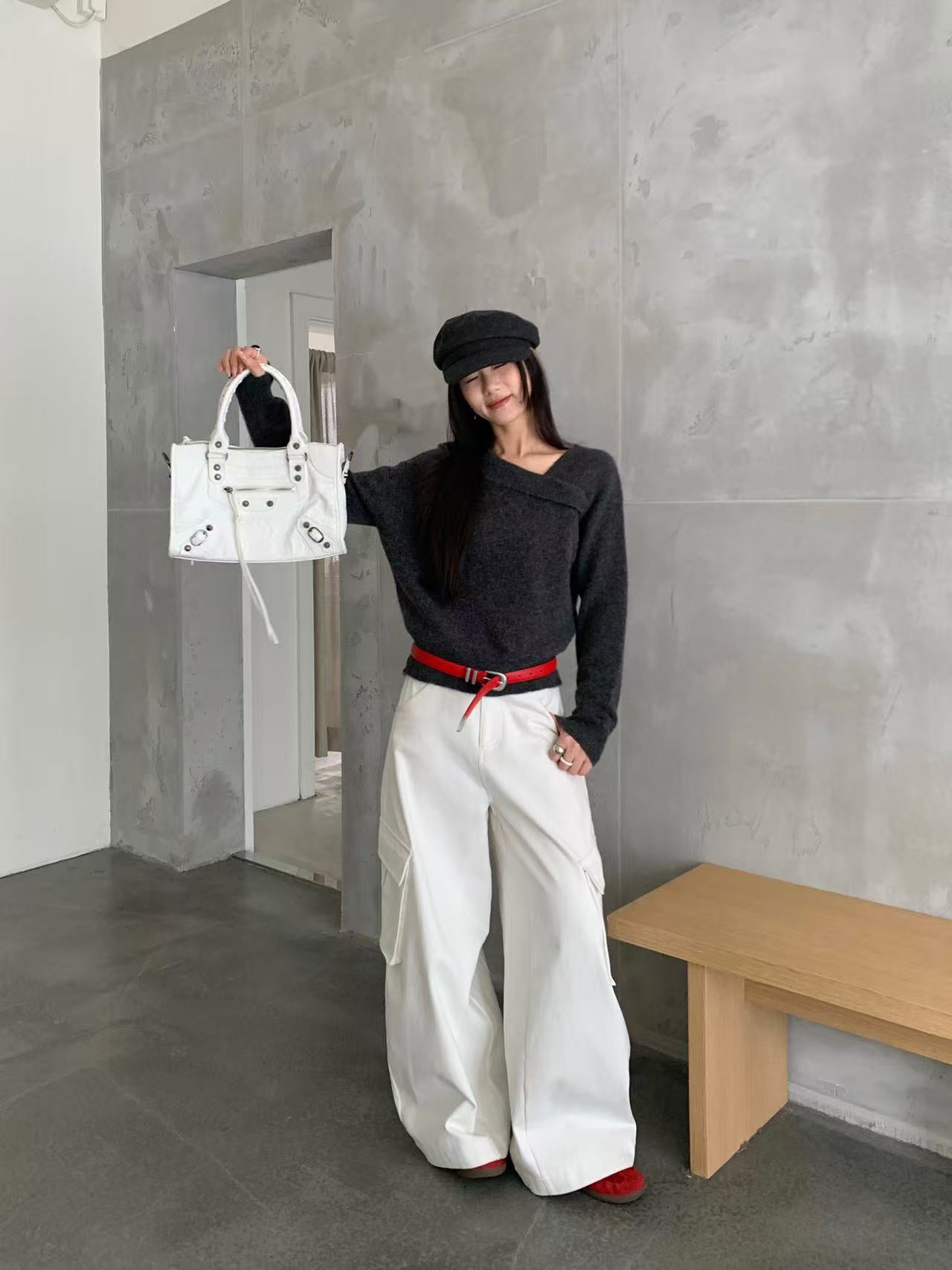 SCENARIO Origami Fold Wool Knit Top-Two Colors