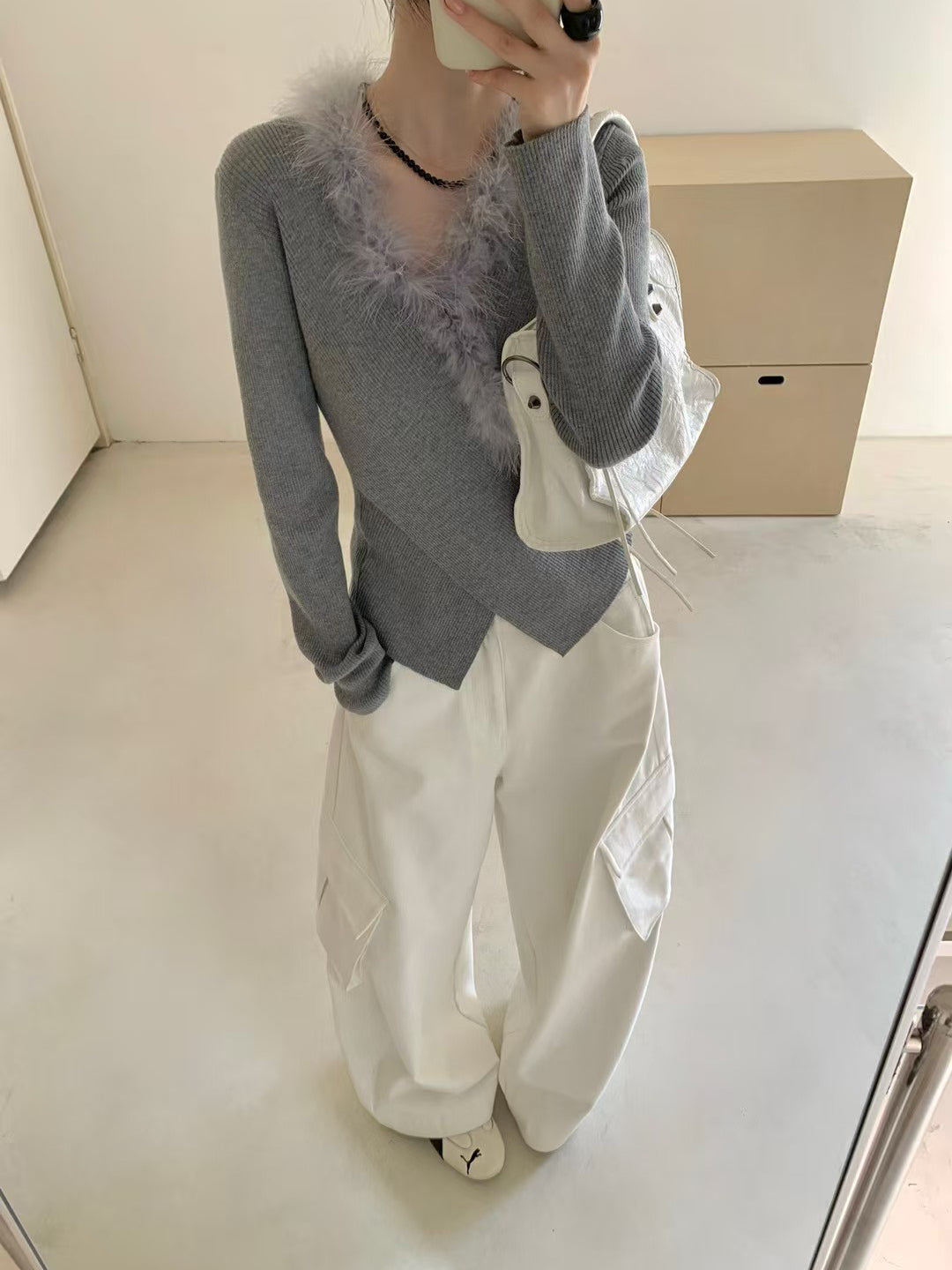 SCENARIO Rabbit Collar Knit Top-Two Colors