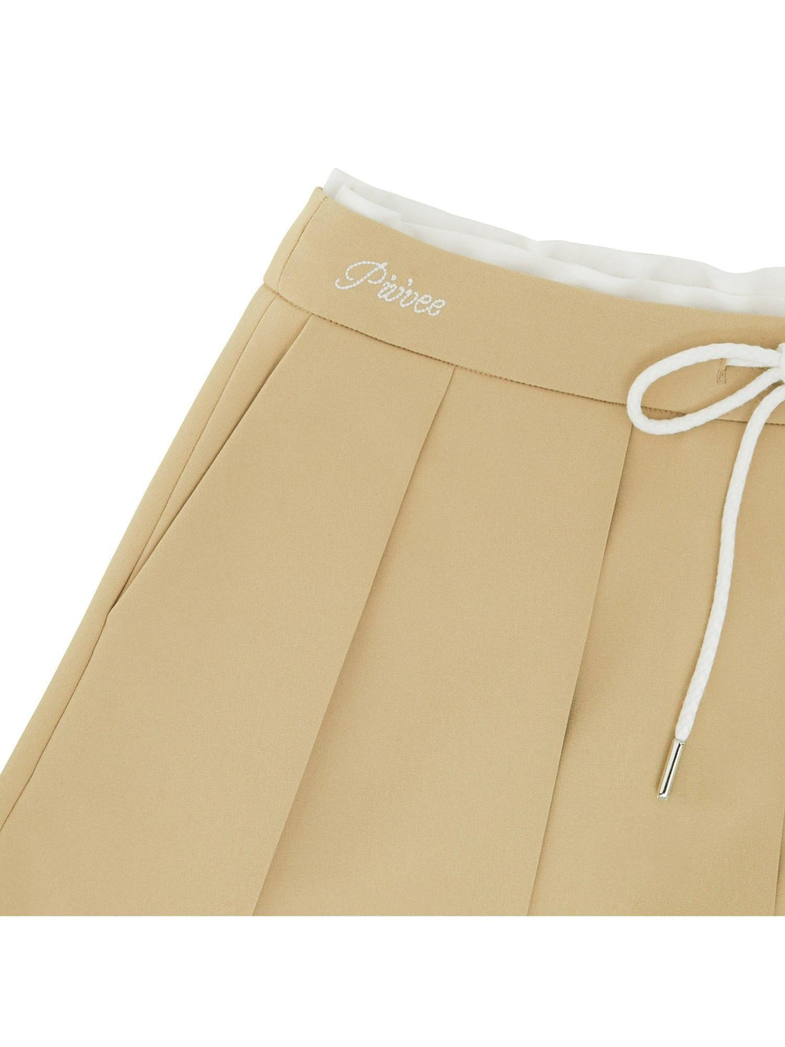 Piv‘vee Preppy String Pleated Skirt-Beige